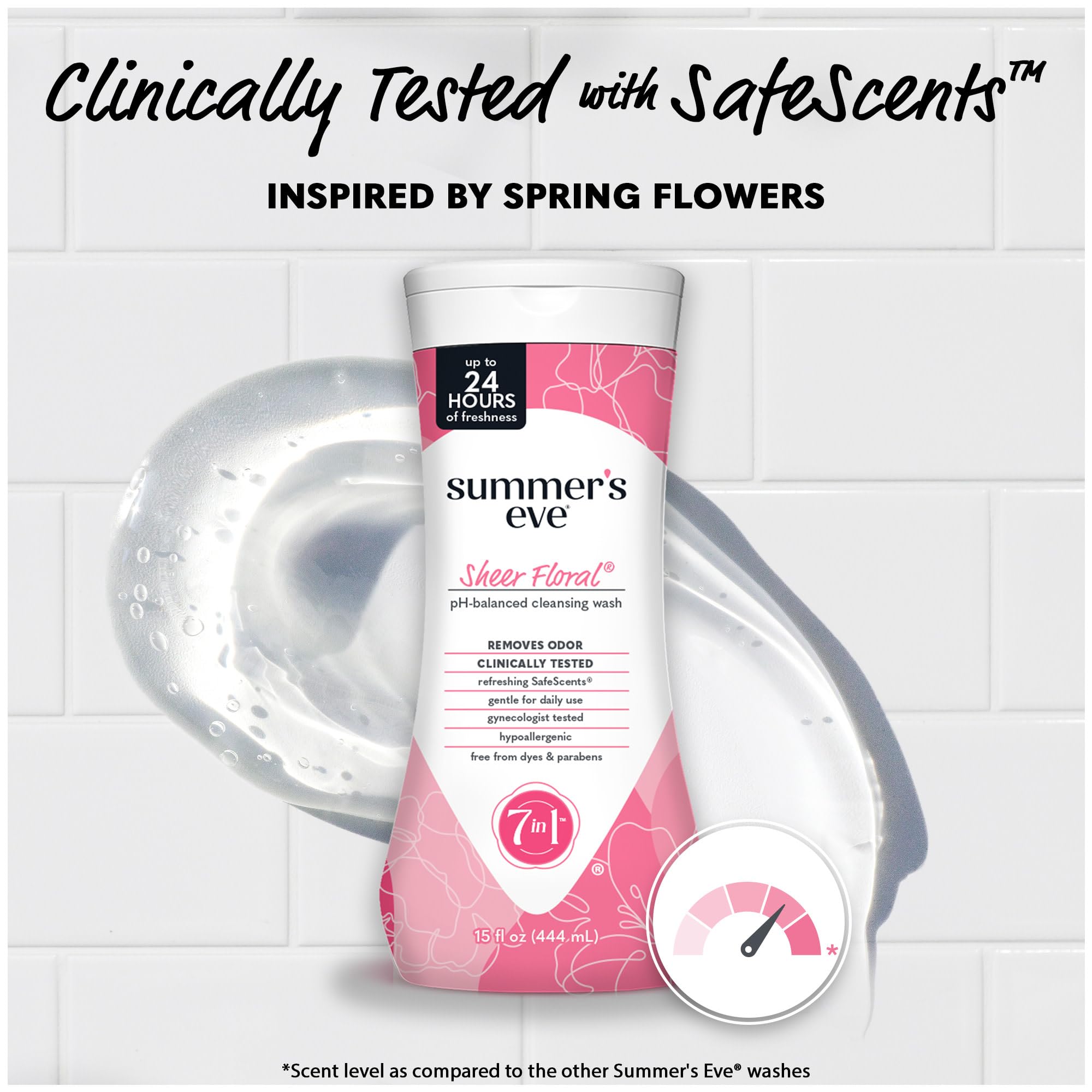 Summer’s Eve Feminine Wash, Sheer Floral, Daily pH-Balanced Body Wash for Women, Feminine Care to Remove Vaginal Odor, Gynecologist Tested, 15 Fl Oz