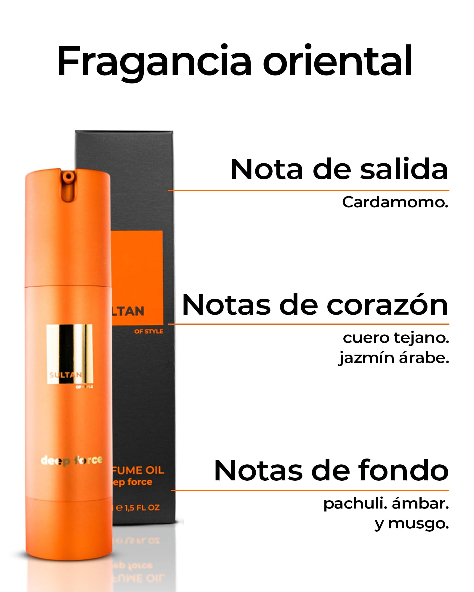 Sultan of Style Aceite de perfume Deep Force para hombre - Fragancia oriental intensa y elegante - 100% sin alcohol - Aceites esenciales para el cuidado personal - Regalos para hombre