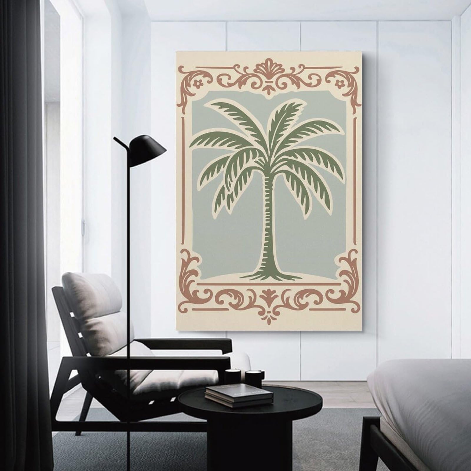 Junmoney Palm Tree in Decorative Frame Canvas Wall Art 24x36inch(60x90cm), for Home Lounge, Bedroom Or Reading Nook, Eye Catching Artwork for Blank Walls