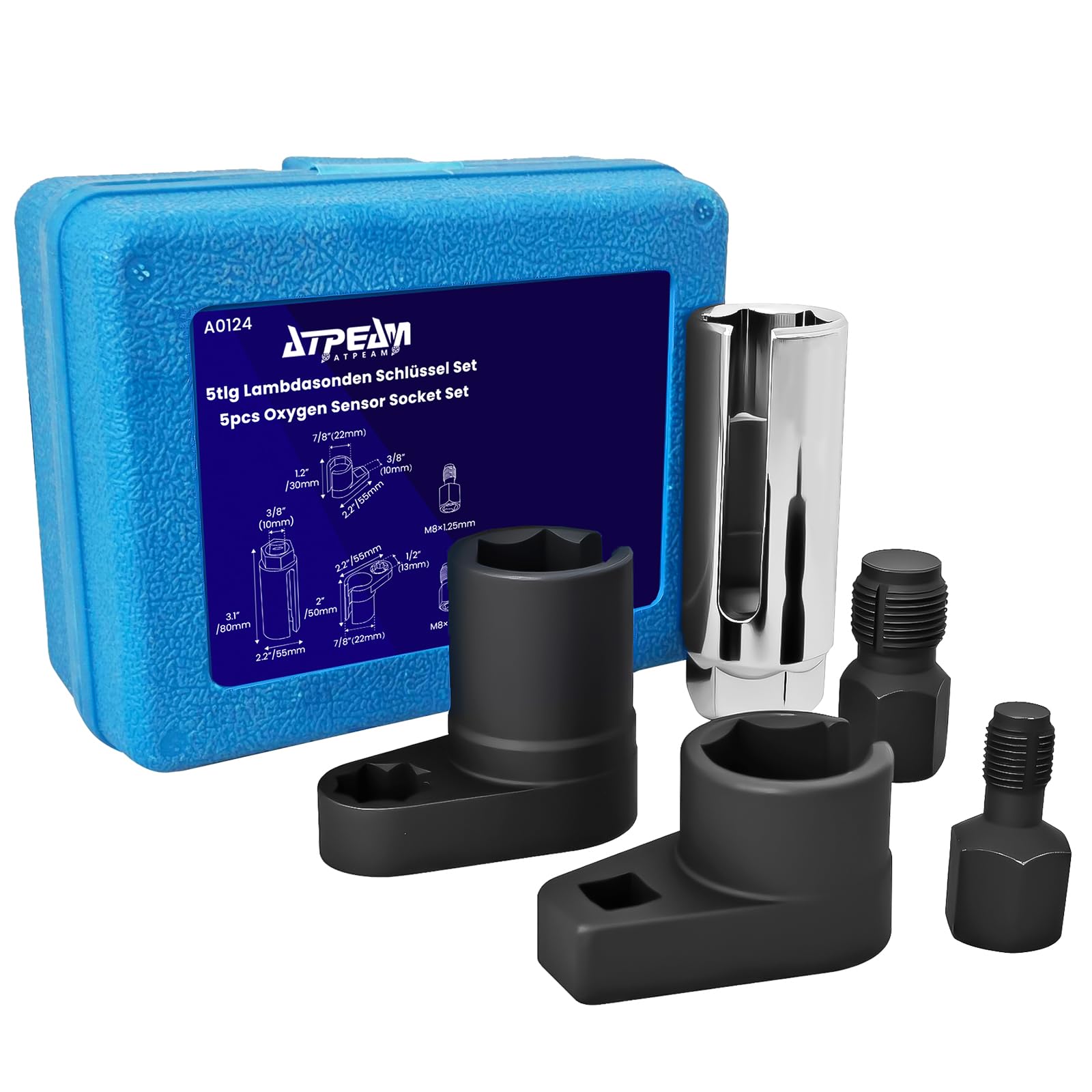 ATPEAM Juego de 5 llaves para sondas lambda, sonda lambda con tuercas de 22 mm y reparación de roscas para M12/M18, 1/2'' y 3/8''