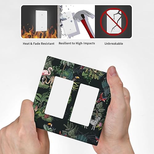 Miniatura 6 de Cubierta decorativa moderna para interruptor de luz, diseño de animales tropicales de selva silvestre, 2 bandas, cubierta decorativa de pared floral