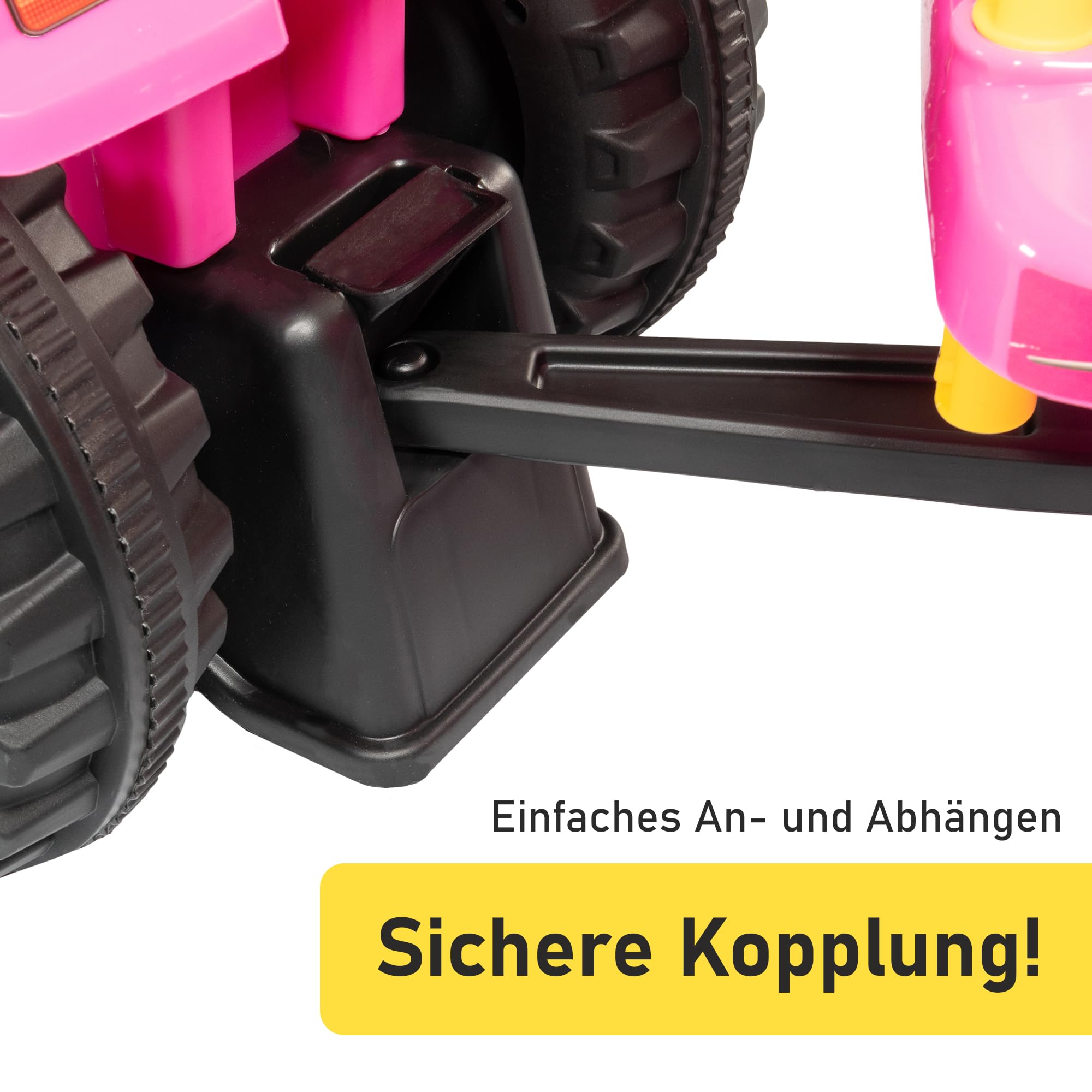 Lemodo Rutschauto Traktor New Holland ab 1 Jahr | Kinderauto mit Anhänger | Rutschfahrzeug mit Schaufel und Rechen | Kinderfahrzeug in pink | Rutscher mit Sound, Licht | Lizenziertes Kinderspielzeug