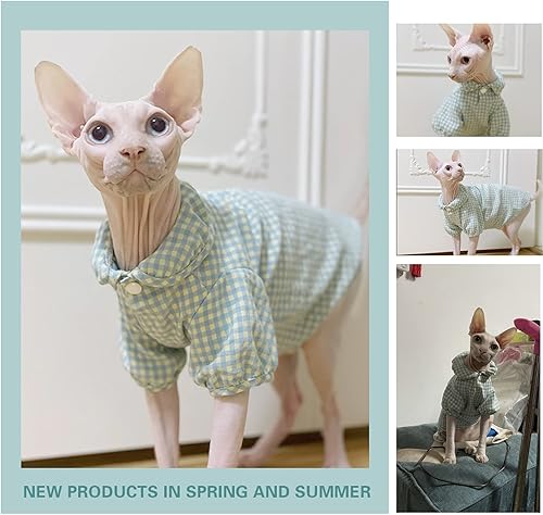 Miniatura 4 de Bonaweite - Falda de cuadros con cuello de Peter Pan, algodón transpirable para gatos y gatos sin pelo, para esfinge, rex, Devon Rex, Peterbald
