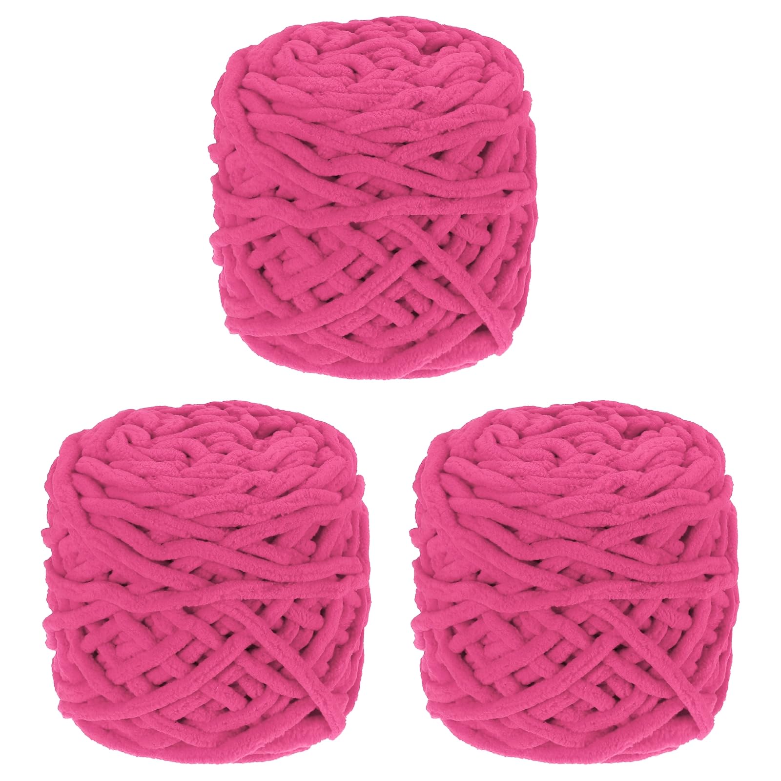 sourcing map 3 Pcs Blanket Yarn, 49 Yards Fluffy Velvet Plush Bulky Thick Chenille Chunky Yarns for Soft Velvet Blanket Shawl Scarf Crochet Hand Knitted Crafts, Rose Red