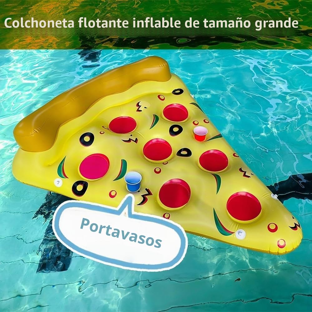 Colchoneta Piscina Adultos - Flotador Piscina Hinchables con Portavasos, Flotador Inflable Pizza Grande Flotador Hinchable de Bronceado para Piscina Playa Fiestas Verano