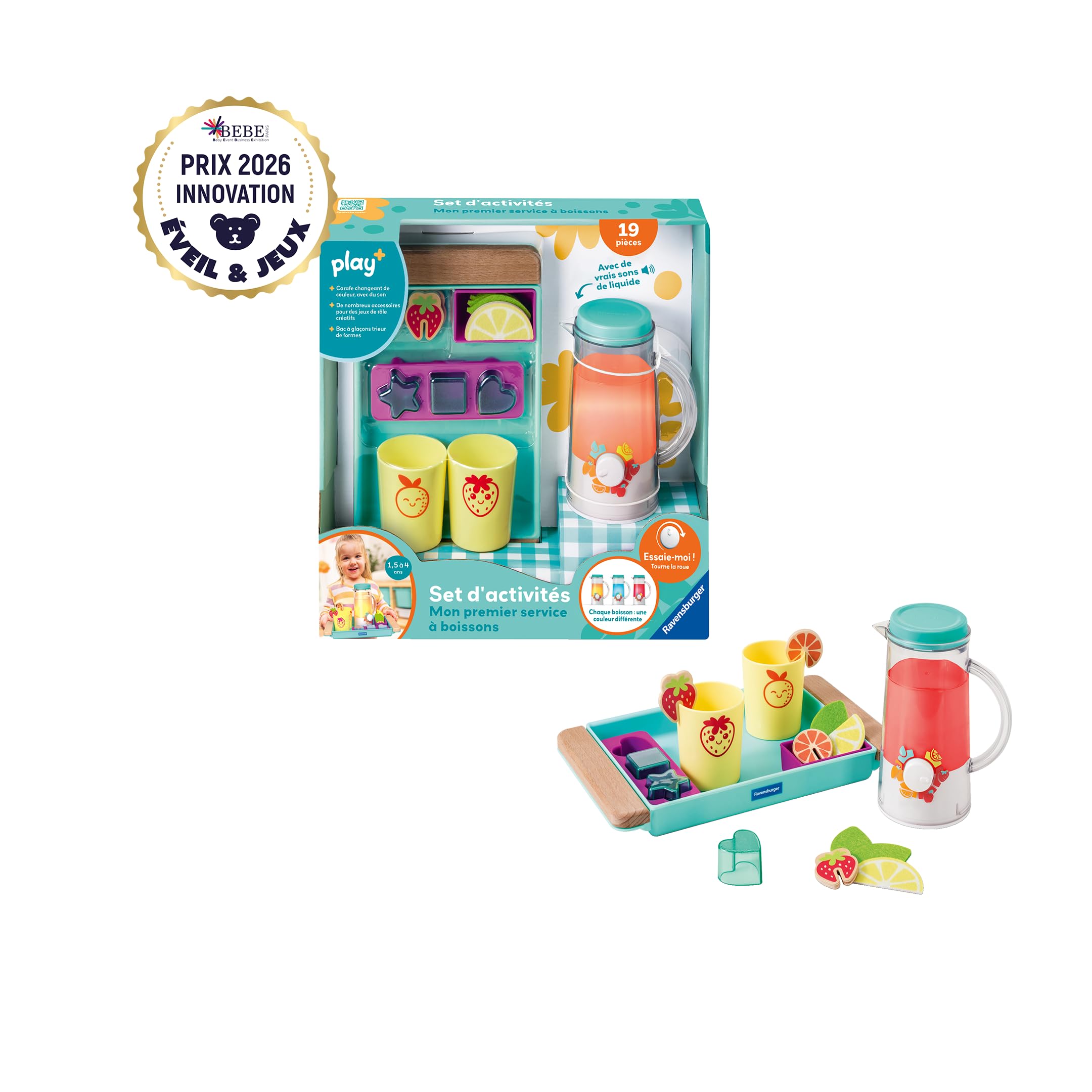 Ravensburger Play + - Set d'activités : Mon Premier Service à Boissons - Jouet bébé dès 18 Mois- Version française - 34068