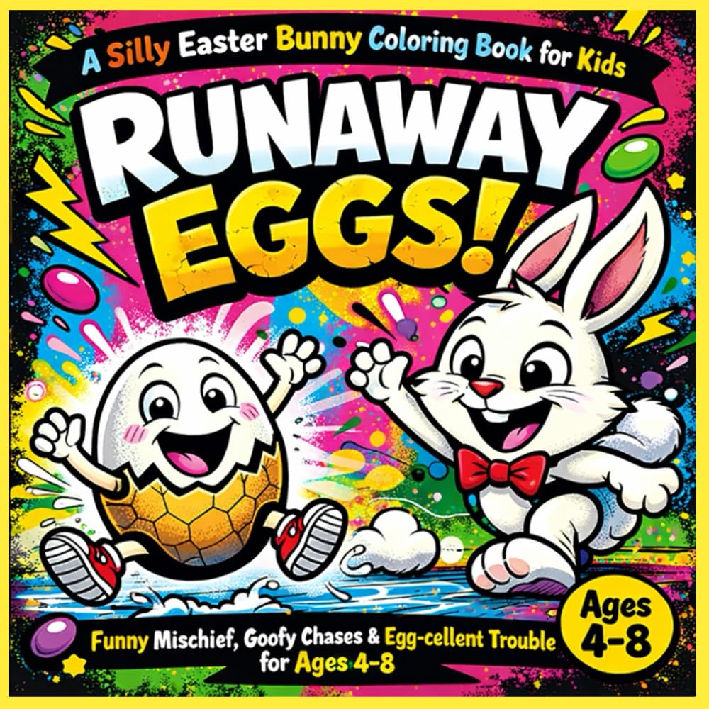 Runaway Eggs! A Silly Easter Bunny Coloring Book for Kids: Funny Mischief, Goofy Chases & Egg-cellent Trouble for Ages 4-8