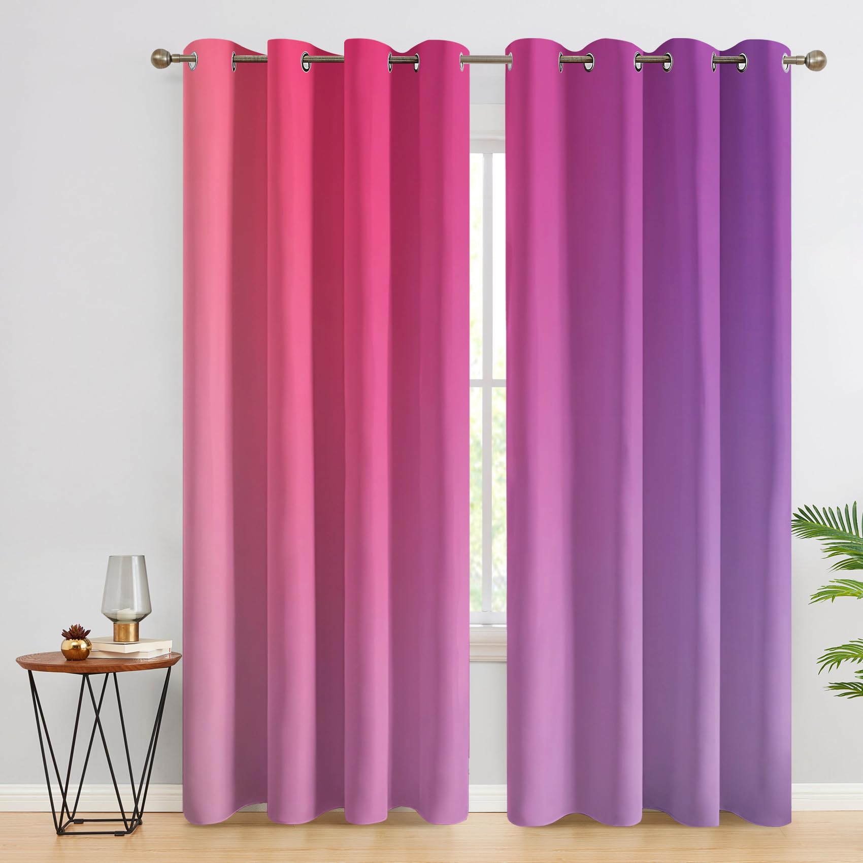 Rideaux occultants 132x183cm fuchsia violet dégradé à œillets pour salon et chambre