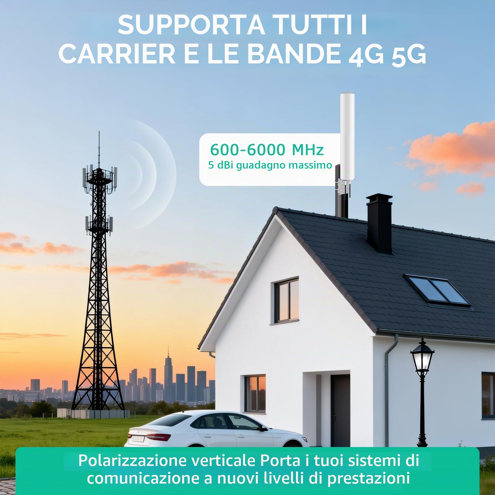 4G LTE 5G Antenna esterna Mimo Omnidirezionale 600-6000 MHz | Spina SMA TS9 adattatore guadagno fino a 5 dBi 2 x 5 metri cavo adatto 5G 3G 4G LTE Router Modem