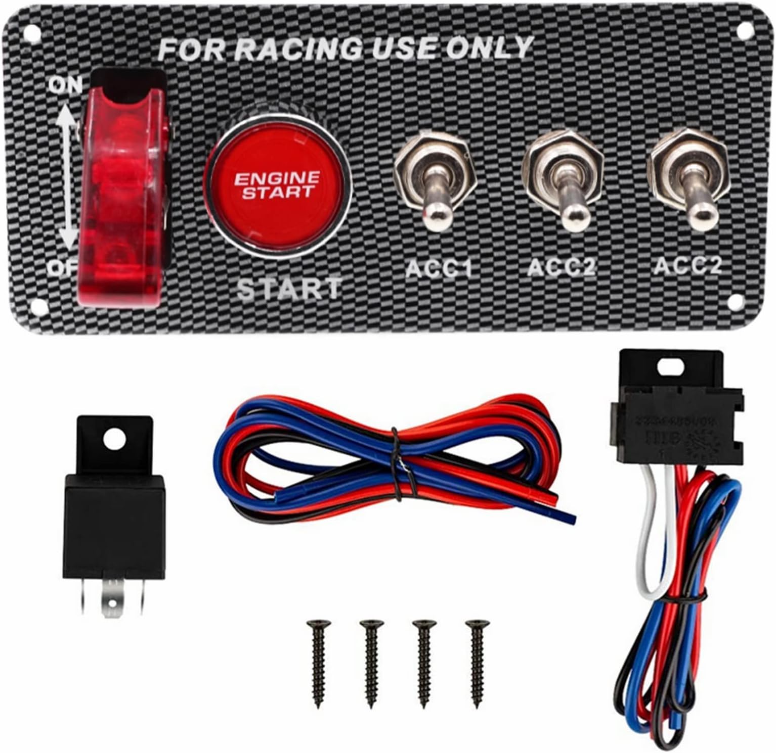 Geloo Ignition Switch Panel 12V Racing Car Engine Start Push Button Switch Panel Carbon Fiber LED Toggle Switches for Race Car RV Truck 5 in 1