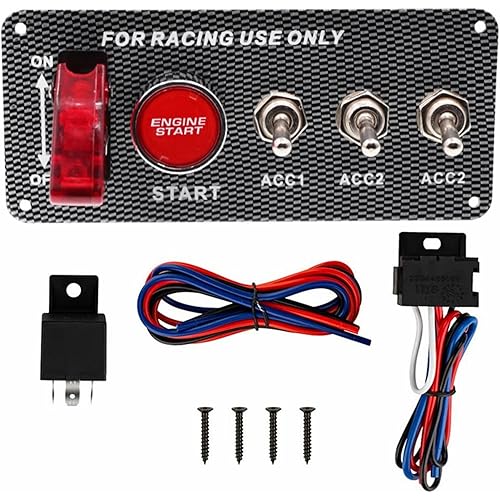Geloo Ignition Switch Panel 12V Racing Car Engine Start Push Button Switch Panel Carbon Fiber LED Toggle Switches for Race Car RV Truck 5 in 1