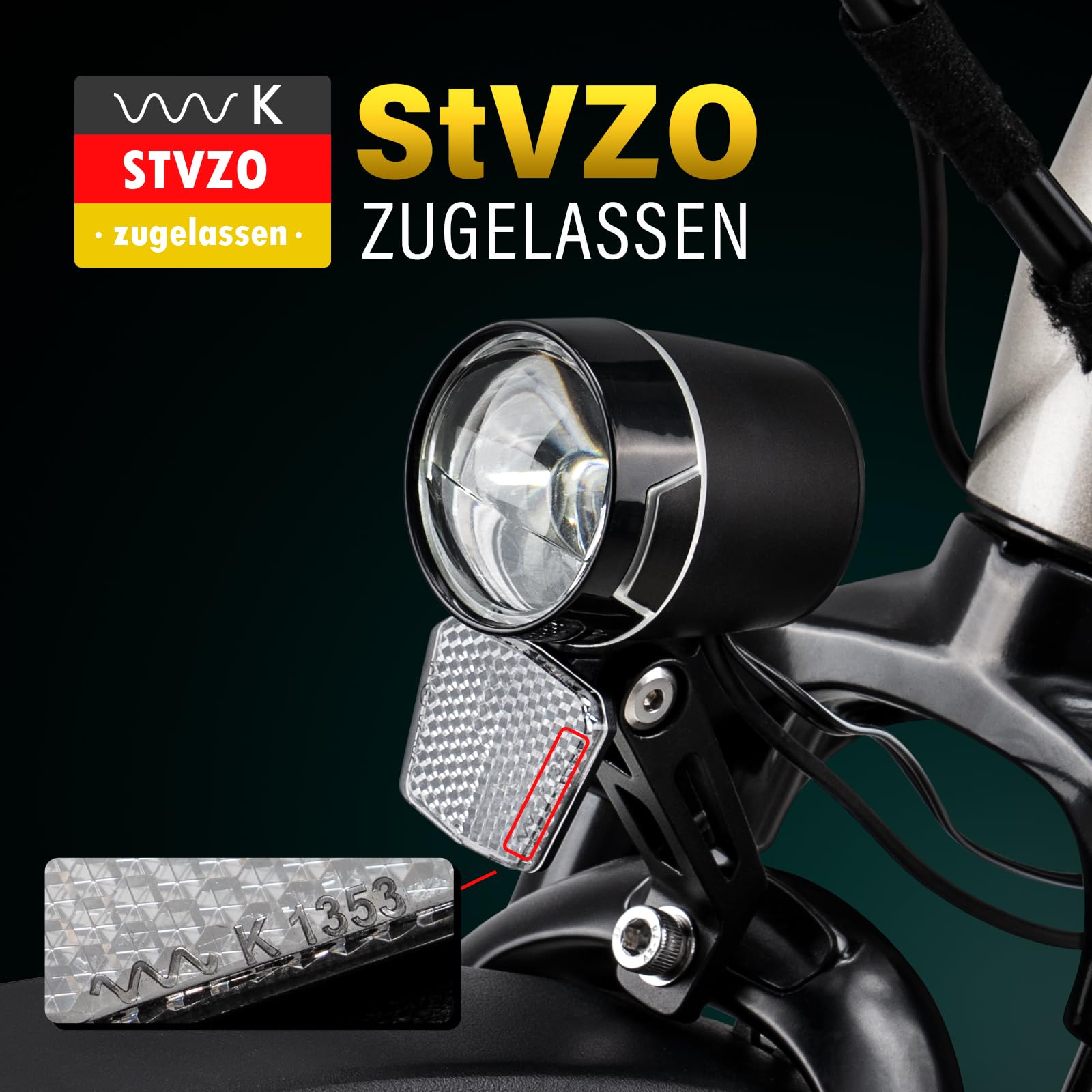 Luce LED Ebike 30-100 LUX con approvazione StVZO, faro anteriore e faro per bicicletta per biciclette