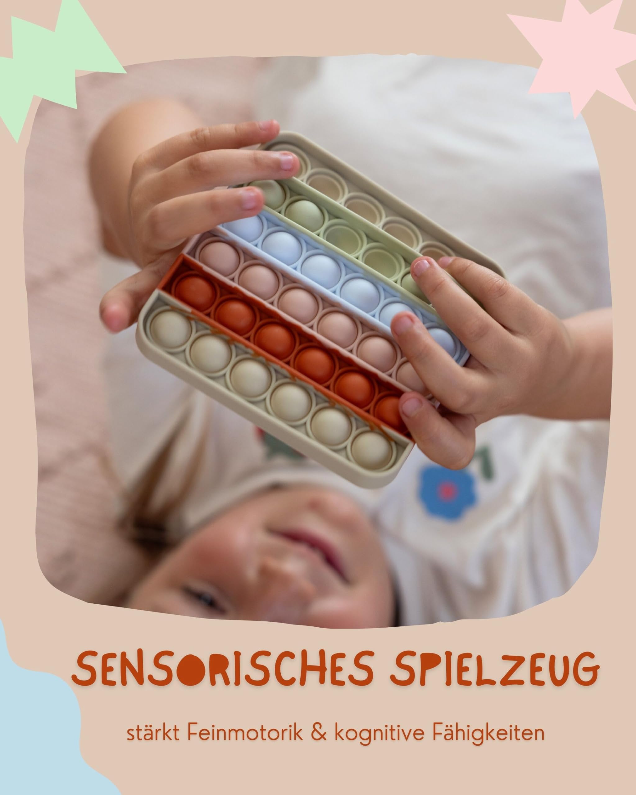 Pop on It Spielzeug Pastellfarben | Wasserfeste Bubble Fidget Toys für Kinder | Sensorik Spielzeug aus hochwertigem Silikon (Quadrat - BPA Frei)