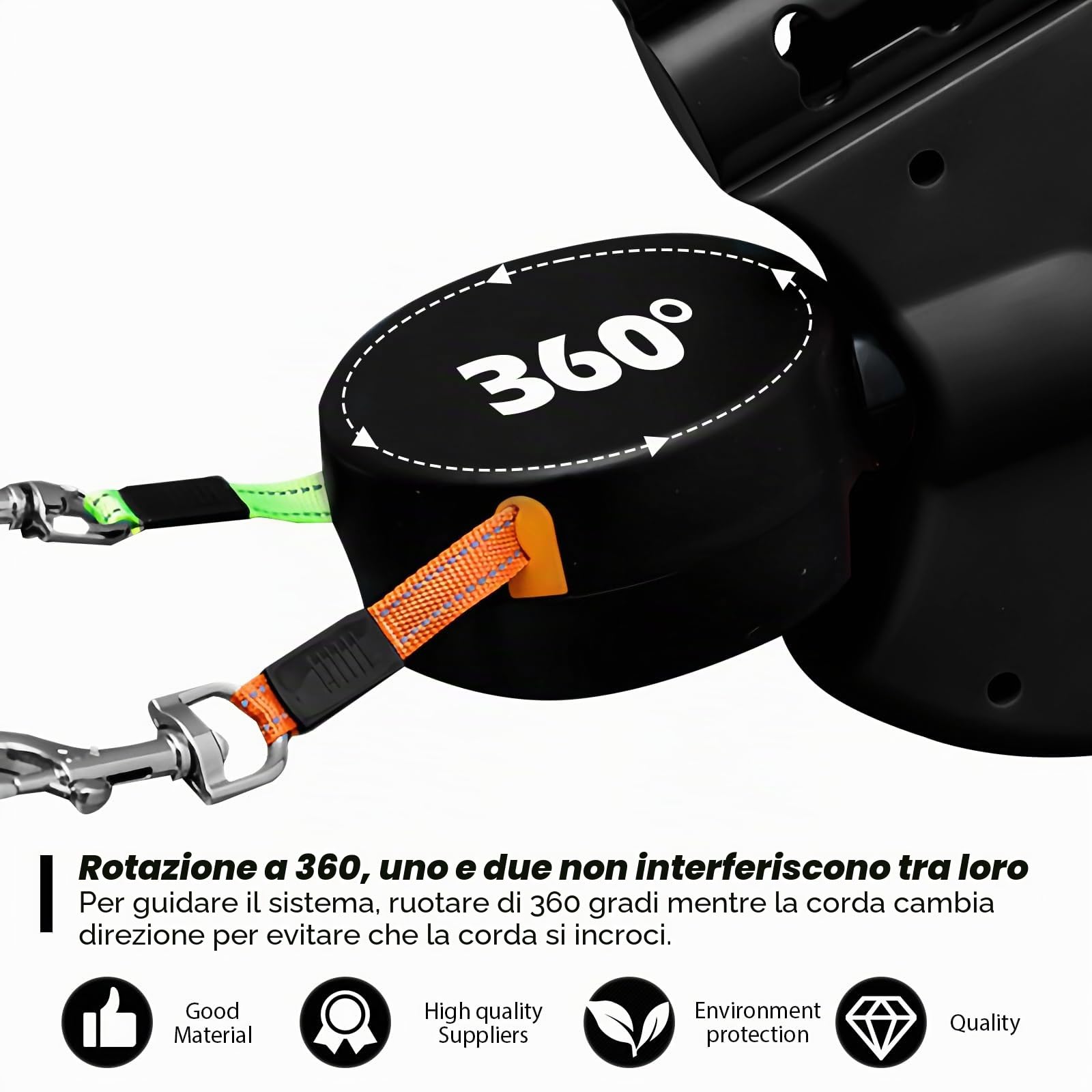 Guinzaglio doppio per 2 cani, flessibile retrattile, doppio guinzaglio con luce LED, guinzaglio per cani da 3 m, guinzaglio per cani allungabile con comoda impugnatura ergonomica, rullo, guinzaglio