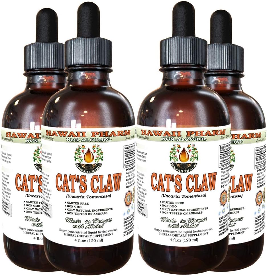 Hawaii Pharm Cat's Claw Alcohol-Free Liquid Extract, Cat's Claw (Uncaria Tomentosa) Dried Inner Bark Glycerite Natural Herbal Supplement 4 oz