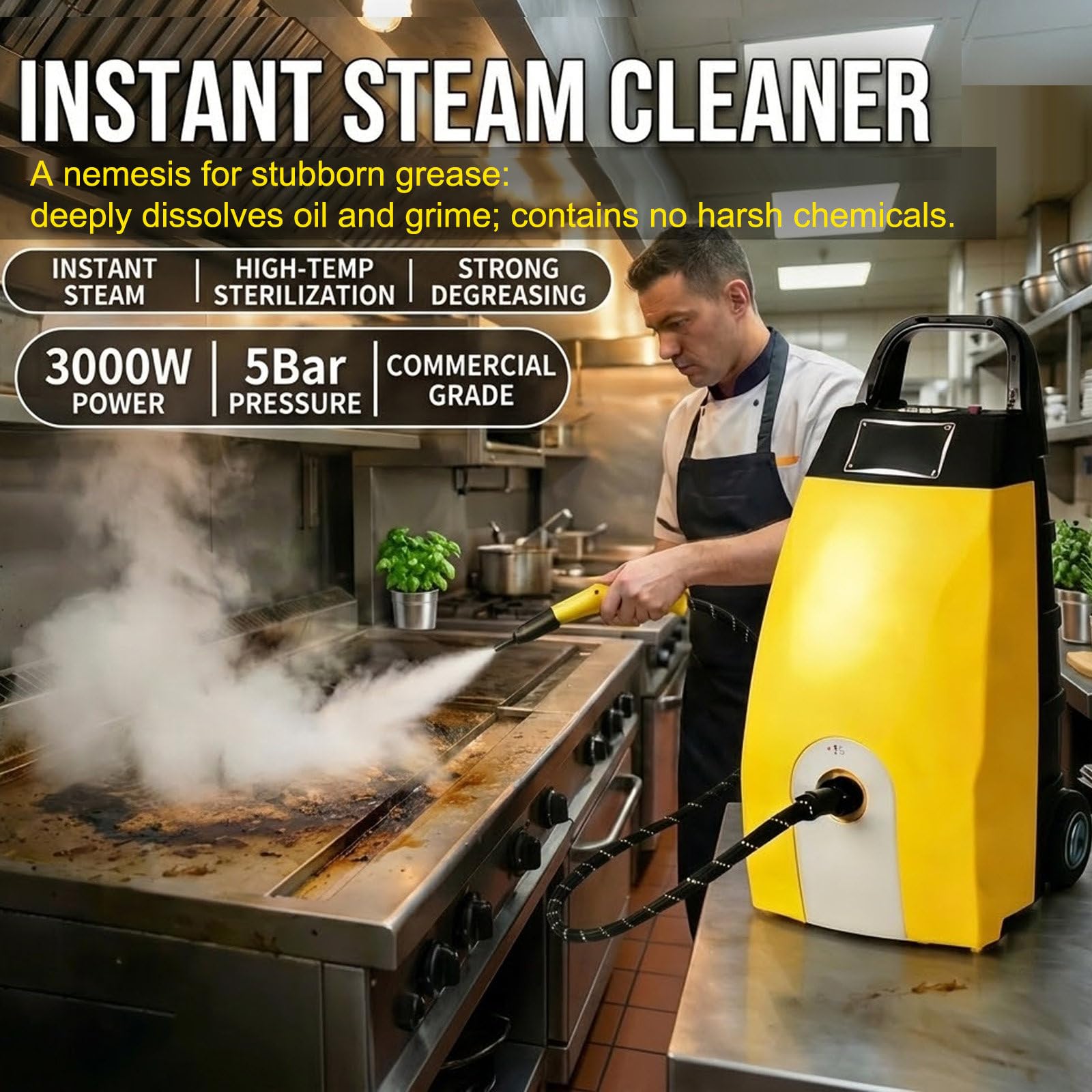 Vaporeta Limpieza, Limpiador de Vapor Portátil, Depósito de Agua de 3.5 L Yellow