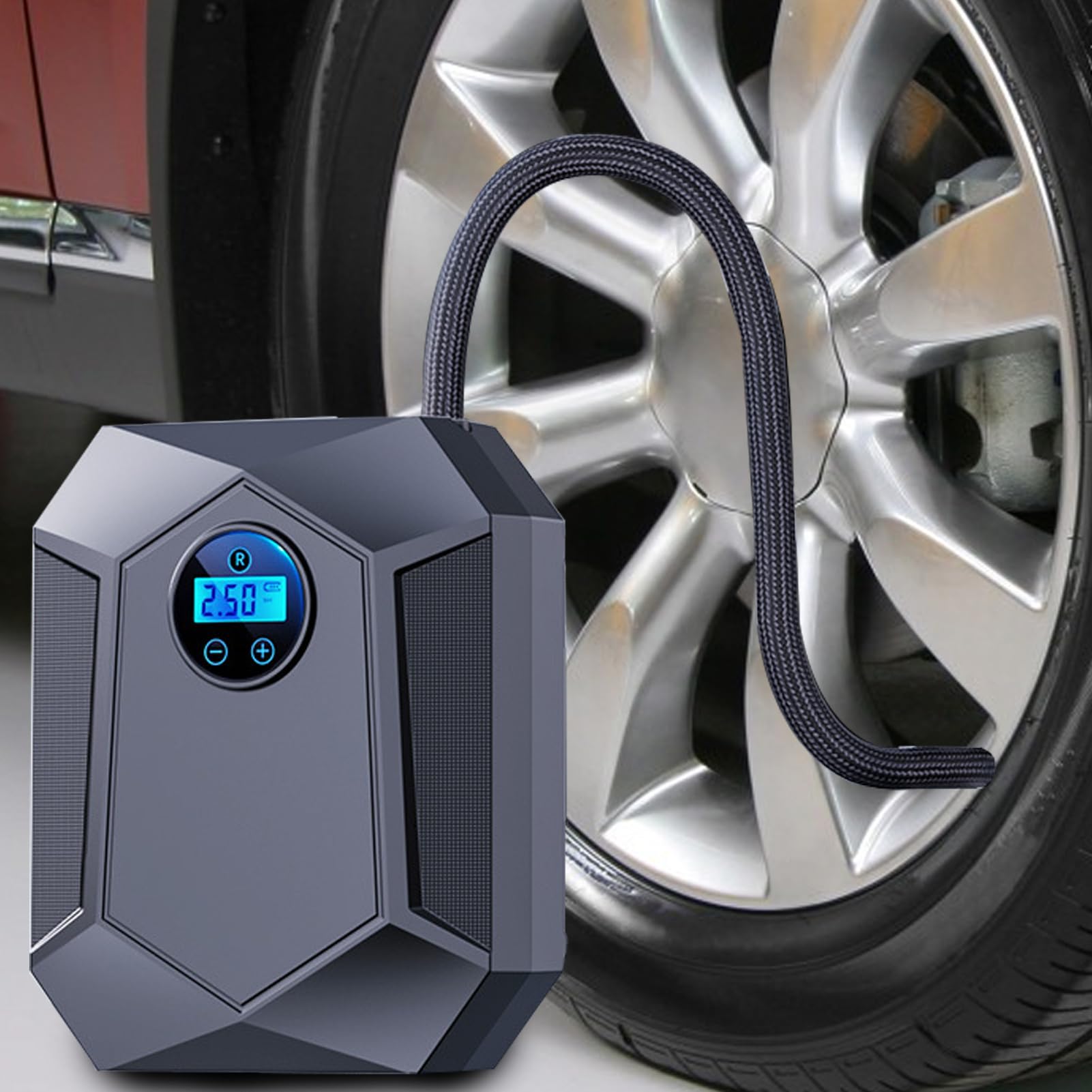 Compressore di Aria per Pneumatici Compatto Con Spegnimento Automatico E | Gonfiatore Gomme Auto E Compressore Aria per Bici Moto Viaggi Spostamenti Uscite Familiari Garage