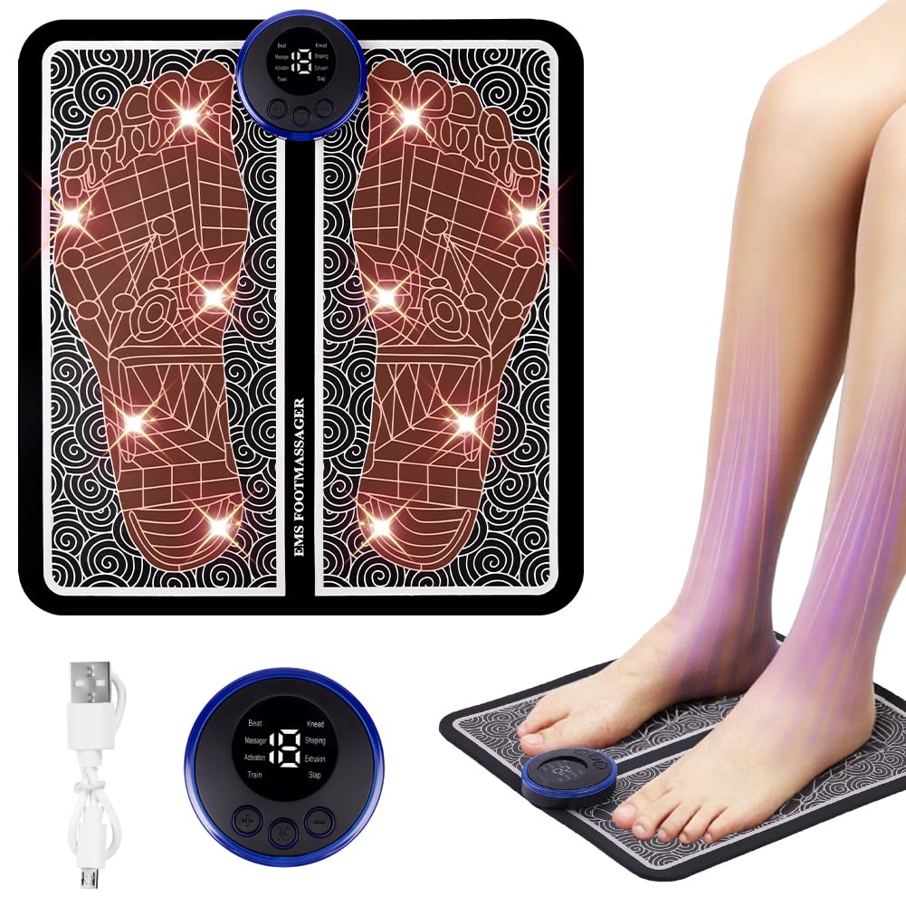 OSDUE Masajeador de Pies Eléctric, 8 Modos 19 Niveles de Intensidad, para Alivio del Dolor Plantar, Relajación Muscular, Mejorar la Circulación Sanguínea, con Mejor Acariciar Apretar Entrenar Modos B