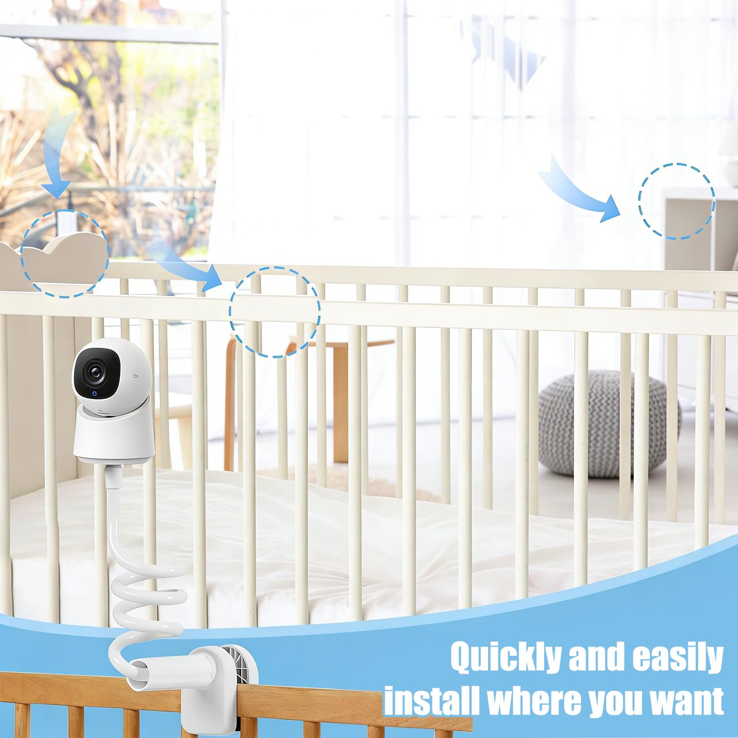 Soporte Camara vigilancia Bebe, Soporte flexible para monitor de video de bebé, So-porte para monitor de video de bebé, So-porte universal flexible para mo-nitor de video de bebé, apto para cuna