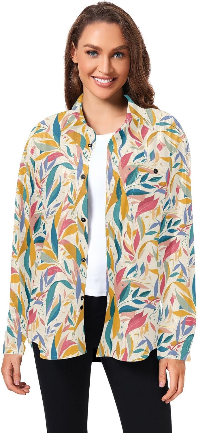 KLL Autmun Trendy Floral Pattern Unisex Adults Regular-Fit Rugby Shirts Beach Long Sleeve Tops
