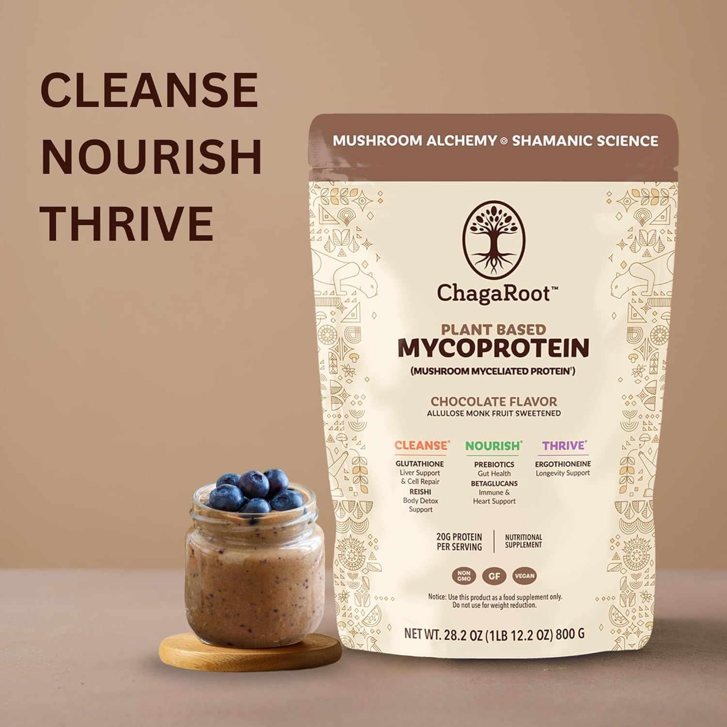 Mycoprotein Mushroom Protein Powder, Chocolate Flavor, 20g Plant Based Protein per Serving, Reishi, Chaga, Lions Mane, Shiitake, Turkey Tail, Vegan, Gluten Free, Coffee, Smoothies, 1.76 lb - Image 8