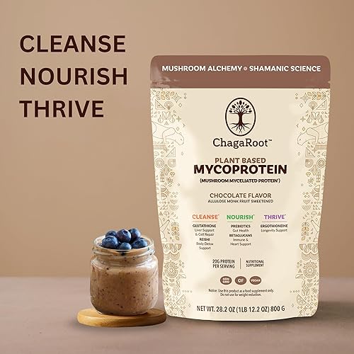 Miniatura 8 de ChagaRoot Mycoprotein Mushroom Protein Powder, Chocolate Flavor, 20g Plant Based Protein per Serving, Reishi, Chaga, Lions Mane, Shiitake, Turkey