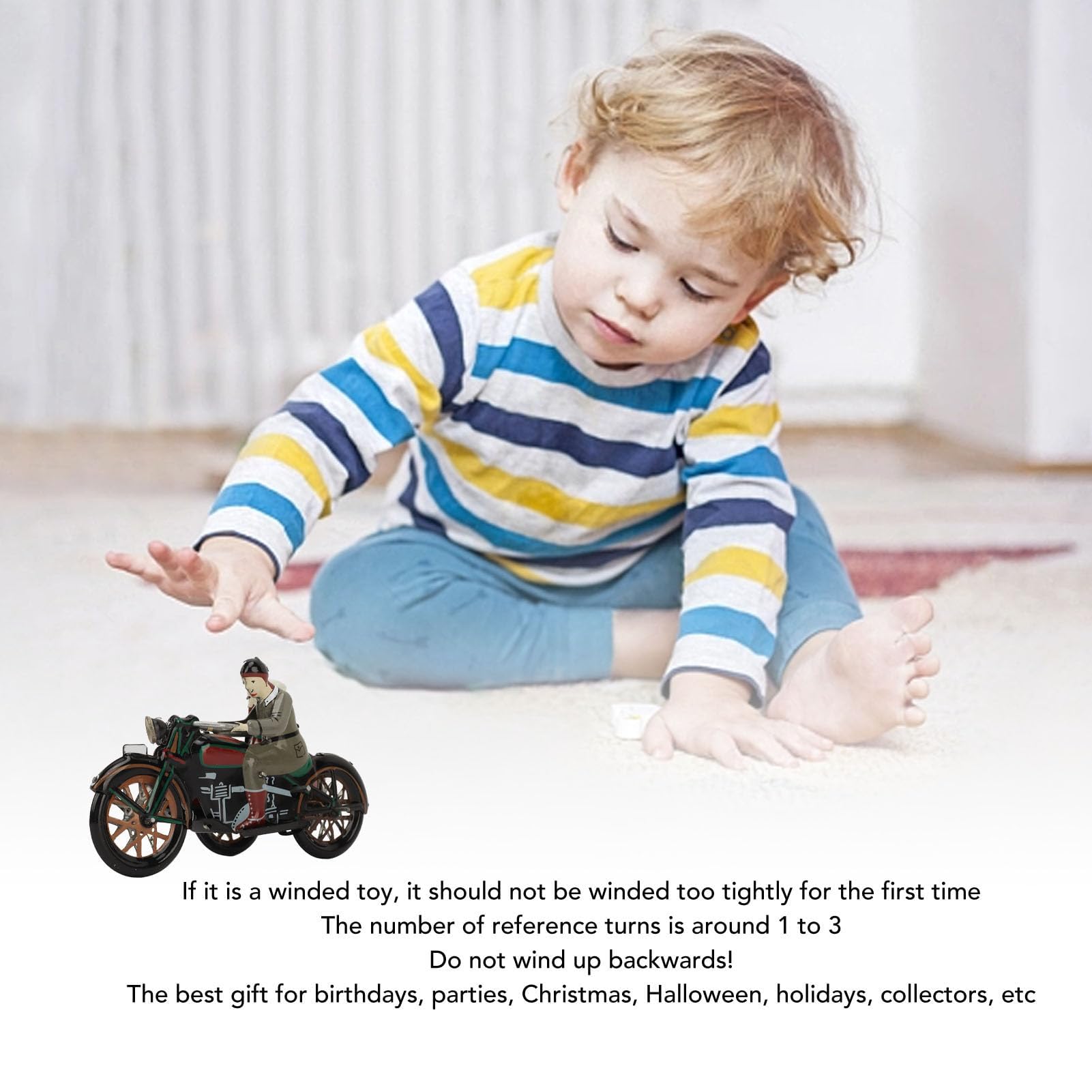 Alomejor Giocattolo Vintage in Latta da Collezione, Giocattolo a Carica per Motocicletta a 3 Ruote, Ornamenti Personalizzati per Ragazzi e Ragazze