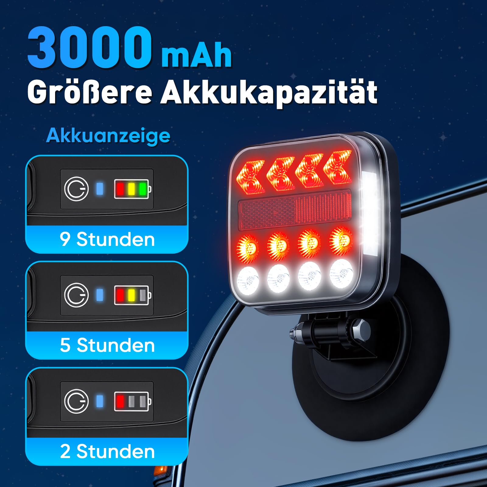 BlumWay Magnetische kabellose Anhängerleuchten, verbessertes 2,4GHz-Sender mit 3000mAh-Akku, Beleuchtungsset für Lkw, Boot, Wohnmobil, Fahrzeuge, Übertragungsreichweite bis zu 30 Meter, IP67