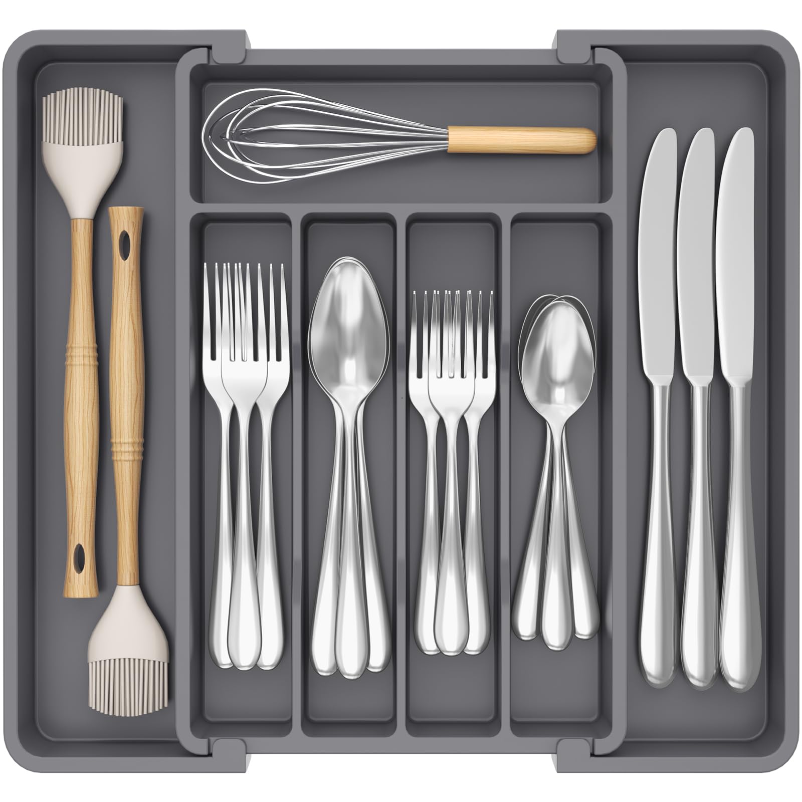 Lifewit Silverware Drawer Organizer Expandable Utensil Tray for Kitchen BPA Free Flatware and Cutlery Holder Adjustable Plastic Storage