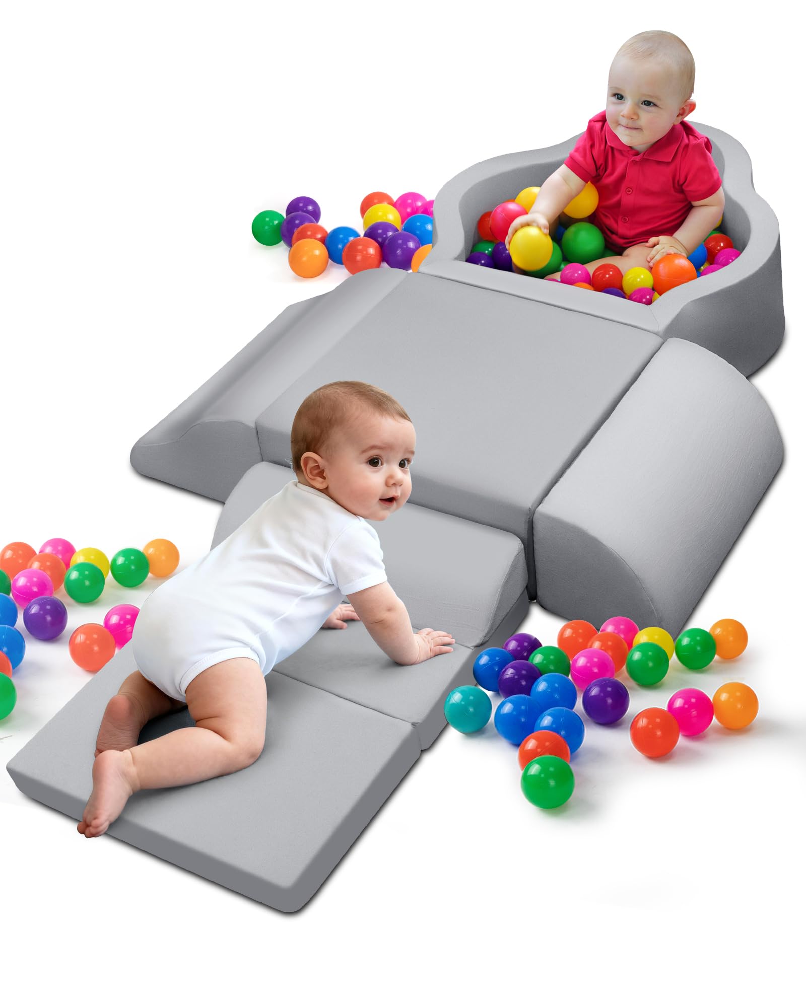 Photo 1 of Markdang Soft Play Set, Baby Foam Climbing Blocks with Anti-Slip Particles Bottom & Velcro Connectors for Toddlers 6-12 Months, High-Density Foam & Washable Cover for Motor Skills Development (Grey)