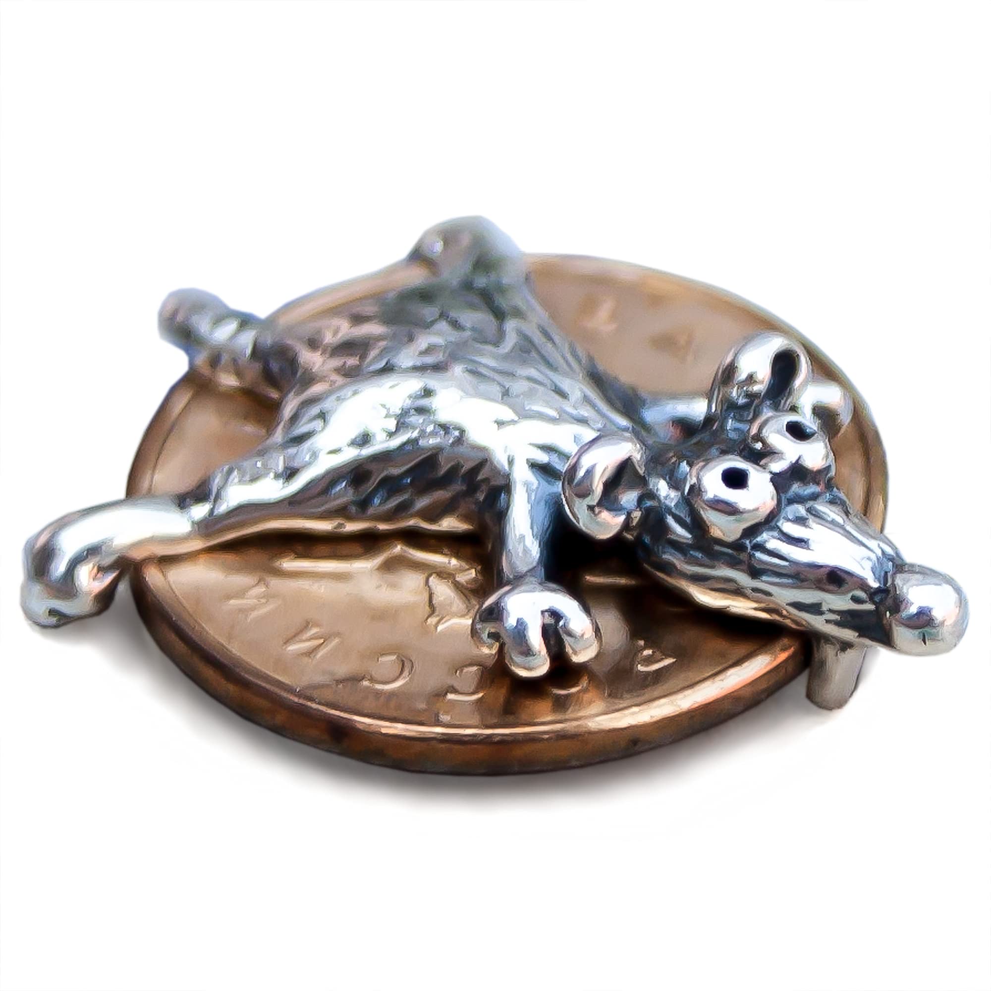 Attract Money Amulet for Wallet Purse-Sterling Silver 925-Cute Mouse Rat on Coin Charm-Wealth Abundance Talisman-Collectible Figurine Knick Knacks Jewelry