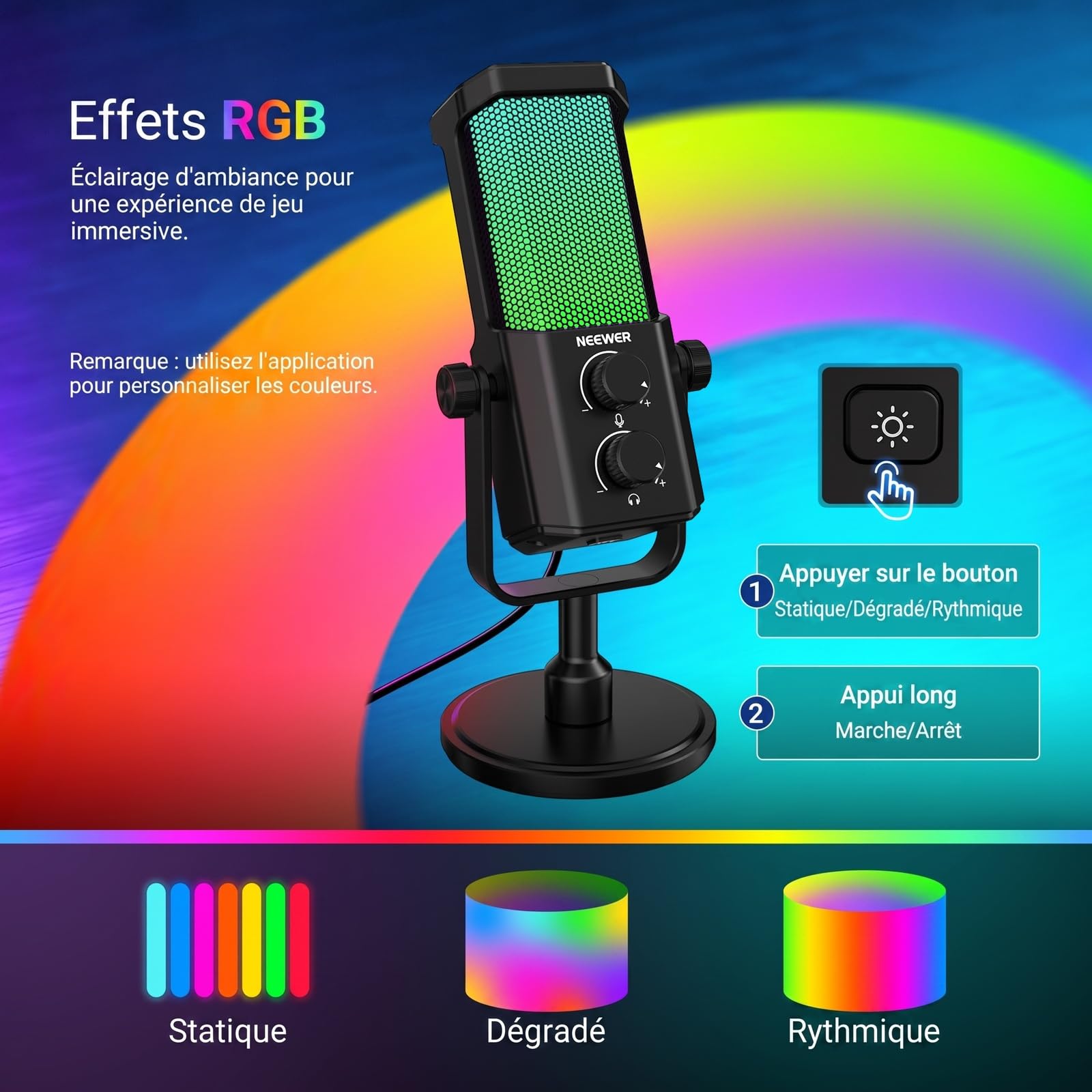 NEEWER UM01 Microphone USB Podcast IA,Plug&Play Cardioïde RGB