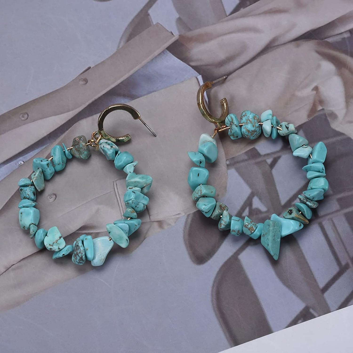 14K Gold Plated Turquoise Earrings for Women Handmade Turquoise Dangle Drop Earrings Turquoise Jewelry for Women - Image 4