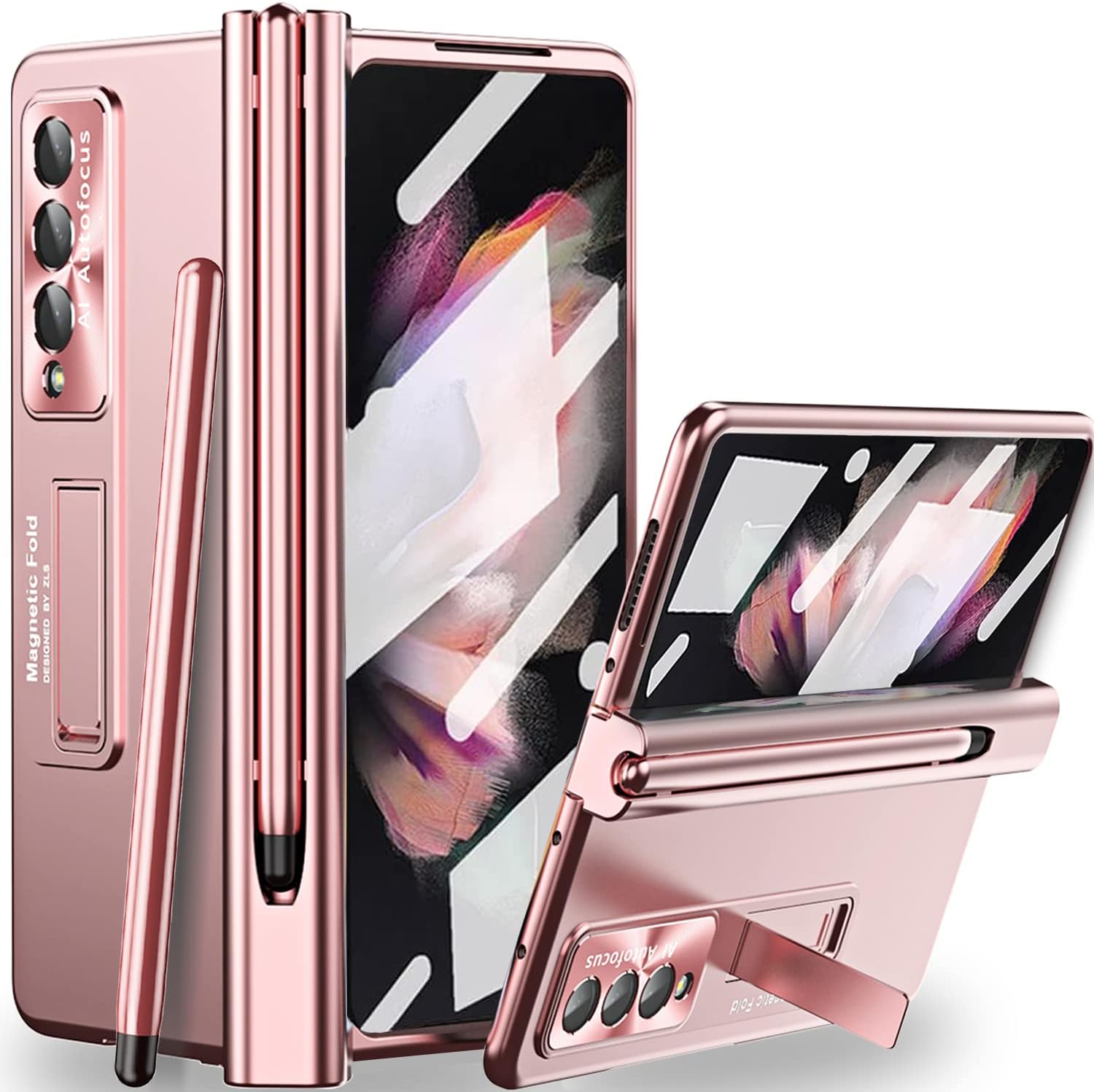 COQUE Case for Galaxy Z Fold 3 Cover,9H Tempered Glass Painted Shiny Shell,Folding Phone Cover