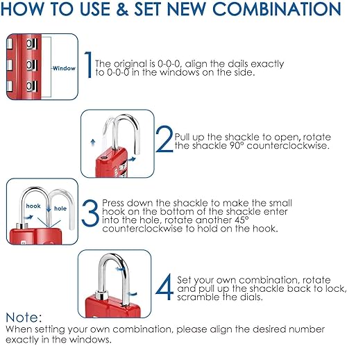 Miniatura 6 de GIVERARE Paquete de 4 cerraduras de combinación, candado de 3 dígitos sin llave, cerraduras de equipaje reiniciables para mochila, gimnasio, escuela