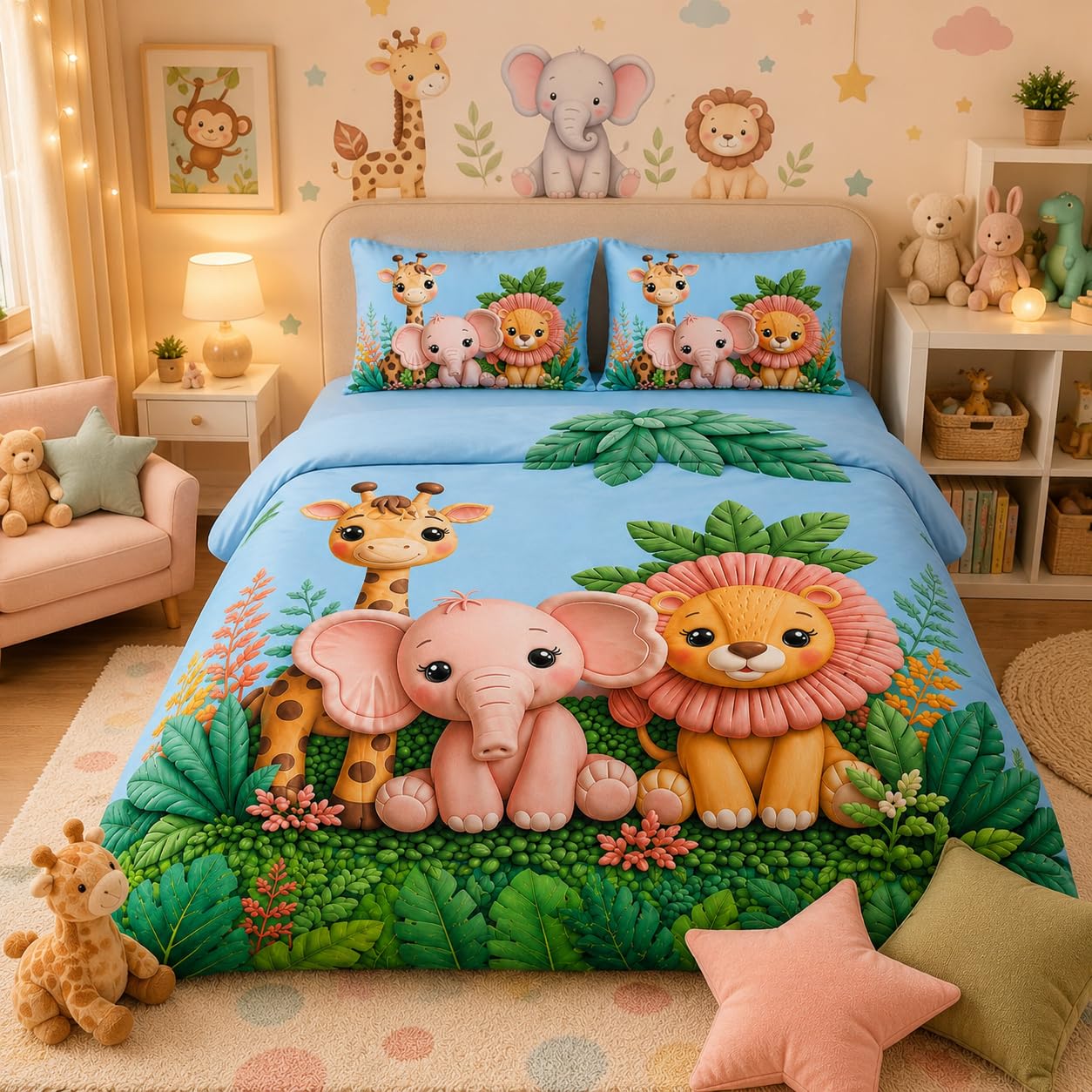 Grab for Home 7D Digital Printed Kids Double Bedsheet Set with 2 Pillow Covers | 90 x 100 Inch | Cloud Cotton Soft & Breathable Fabric | Colorful Bedding for Kids Room (Sky Blue)-image-12