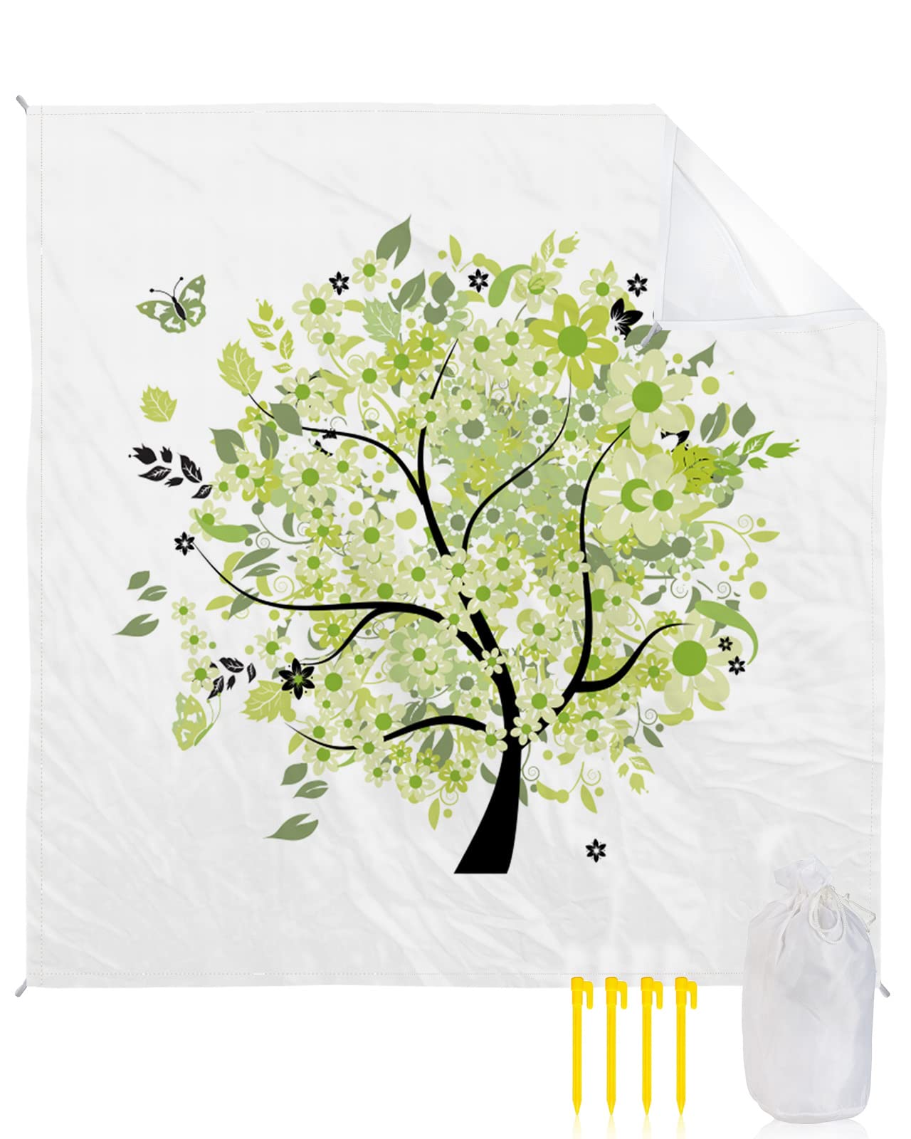 BABE MAPS Beach Blanket Sandproof, Classic Cutly Flowering Tree Waterproof Beach Mat Lightweight Quick Drying Picnic Blanket Beach Essentials for Travel Camping Hiking 118x108in