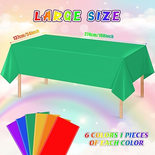 Miniatura 2 de Paquete de 6 manteles con temática de arco iris de 6 colores, manteles de plástico desechables coloridos rectangulares para fiestas, bodas,