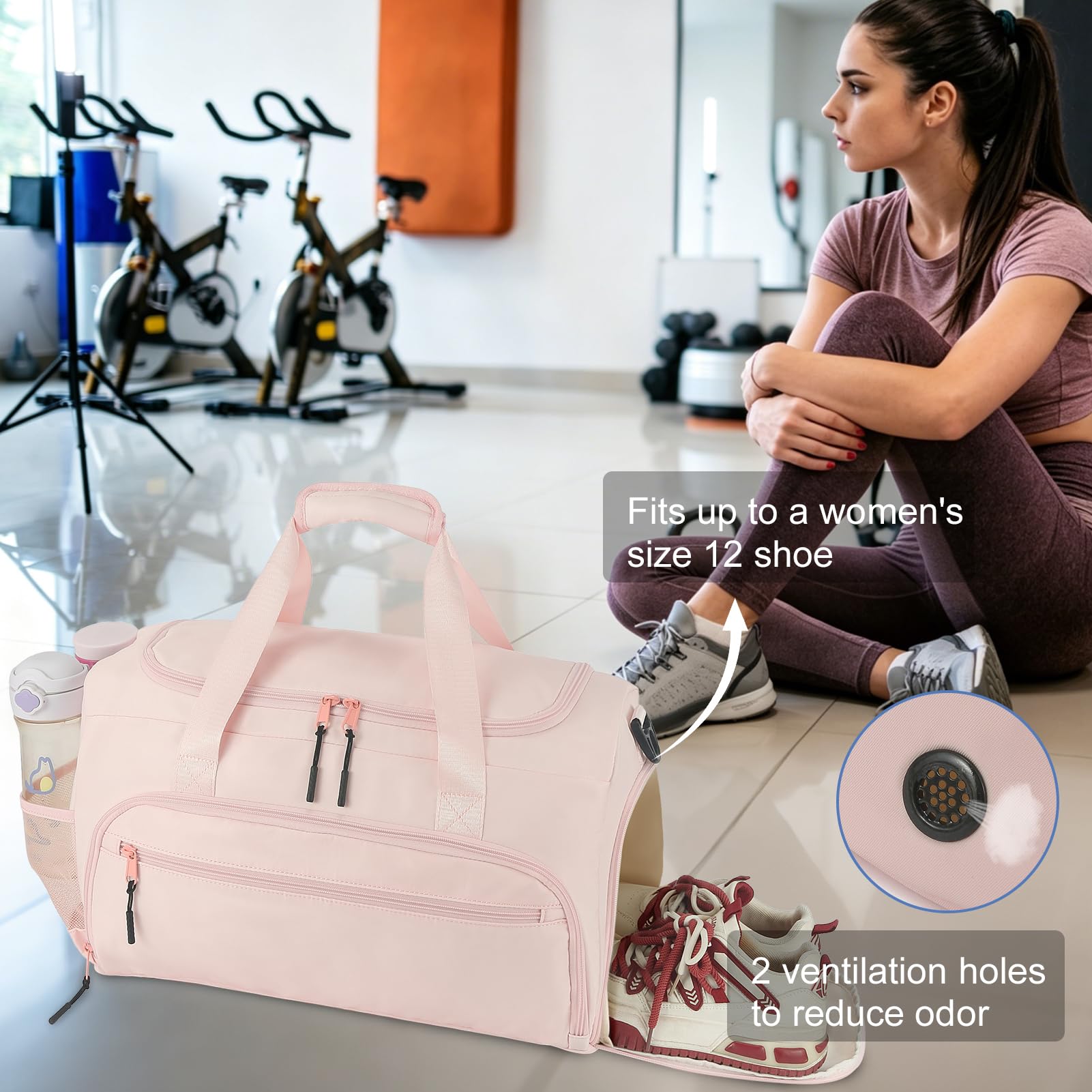 Bolsa de Gimnasio para Hombres y Mujeres, pequeña Bolsa de Deporte con Bolsillo húmedo y Compartimento para Zapatos, Resistente al Agua, Bolsa de Lona para Fin de Semana