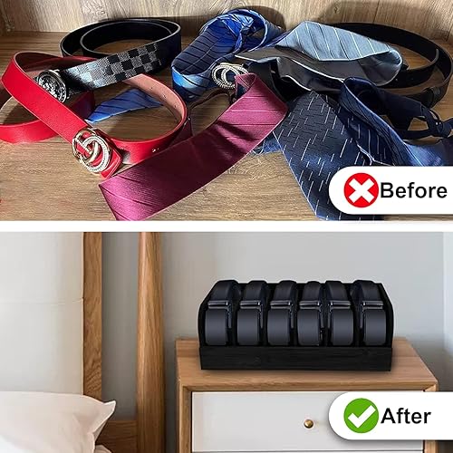 Miniatura 4 de GTI Organizador de cinturón, 2 unidades, 6 compartimentos, organizador de cinturón para armario y cajón, vitrina de bambú para corbata y cinturón,