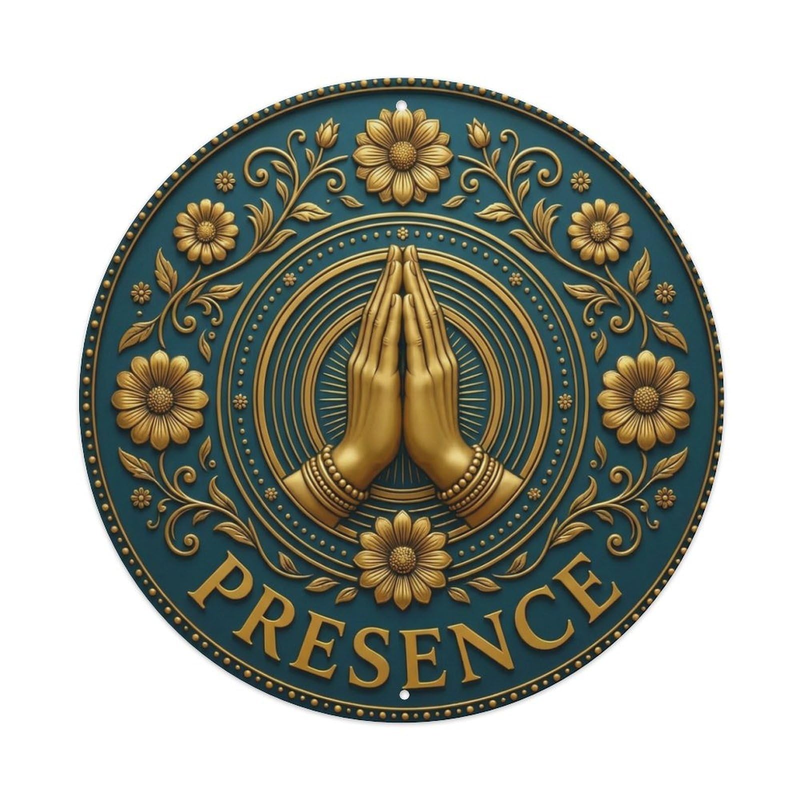 Fyrn Style Metal Tin Sign Vintage Namaste Praying Hands Presence Flower Zen Yoga