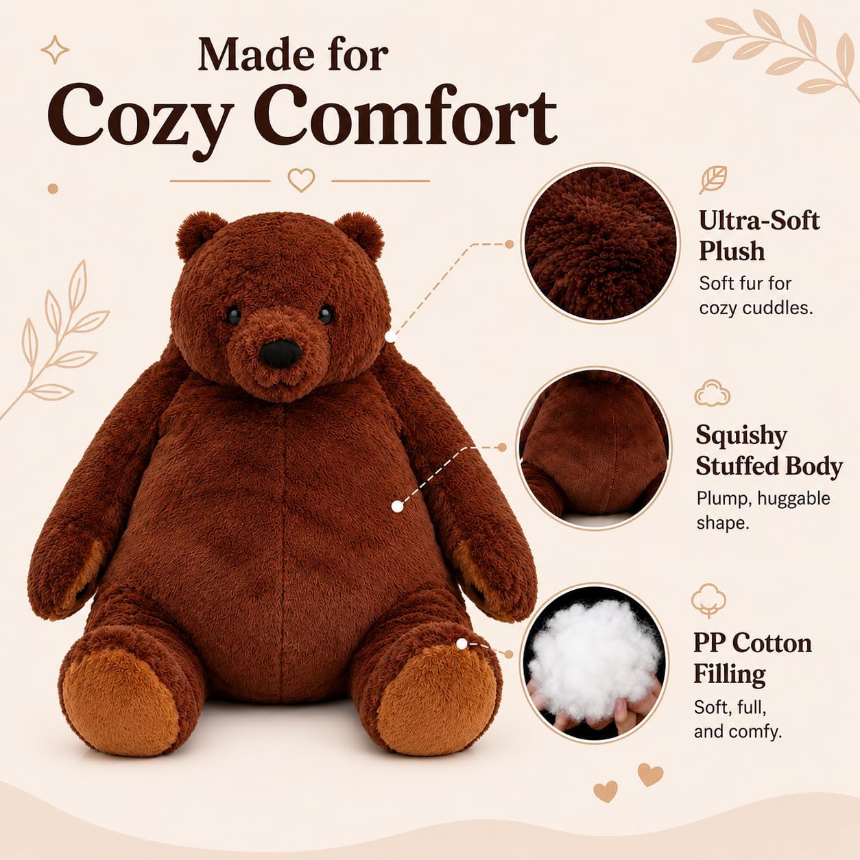 Djungelskog Bear Giant Simulation Bear 23.6 in – Huge Cuddly 2 ft Brown Teddy Bear Stuffed Animal Plush Doll for Home Decoration, Valentine's Day or Birthday Gift