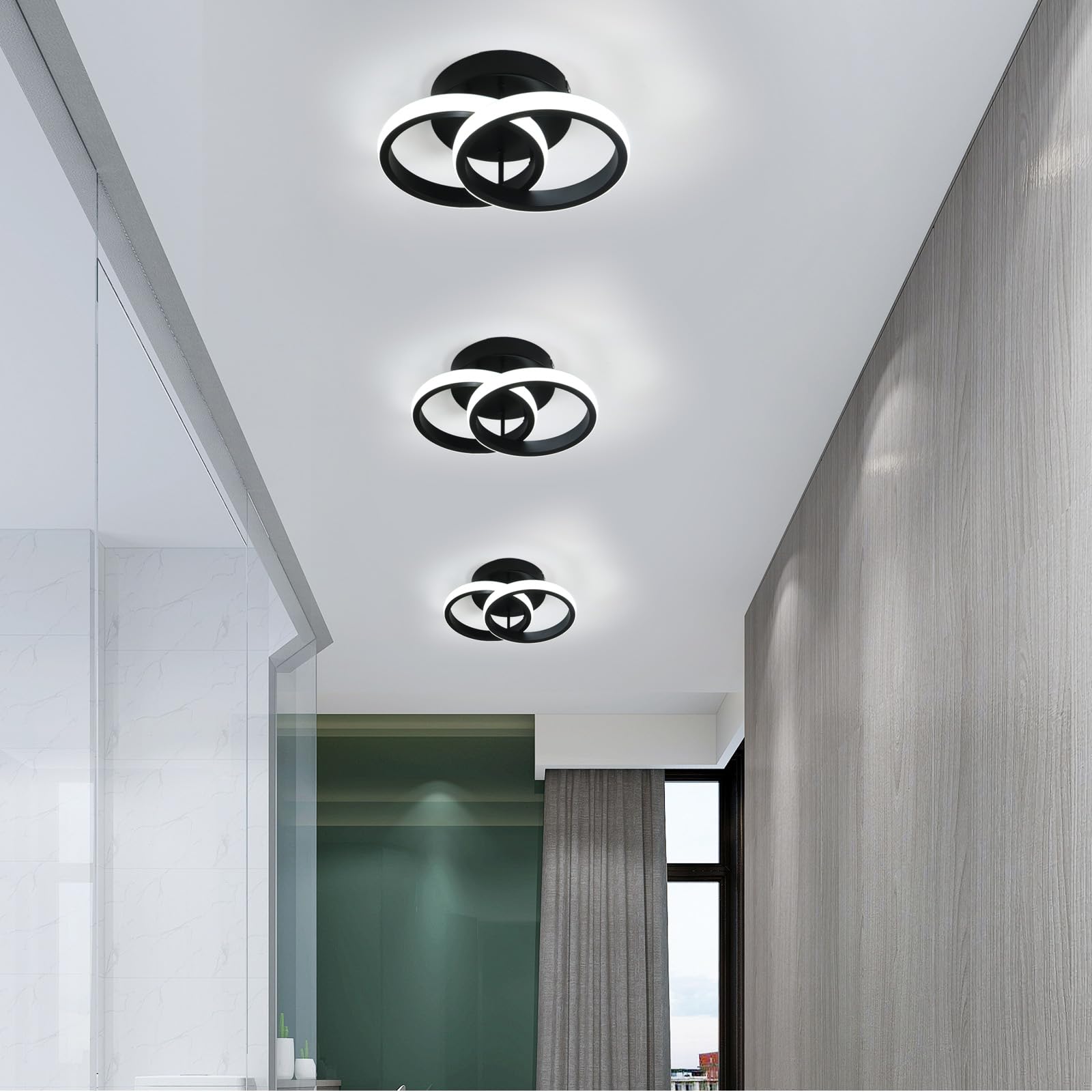 2 Piezas Plafón LED Techo de Acrílico 22W Blanco Frío 6500K, 25CM | 22W 2475LM Redondo Lámpara de Techo LED Negro, 25CM Moderno Luz de Techo para Dormitorio Sala de Estar Comedor Pasillo Cocina
