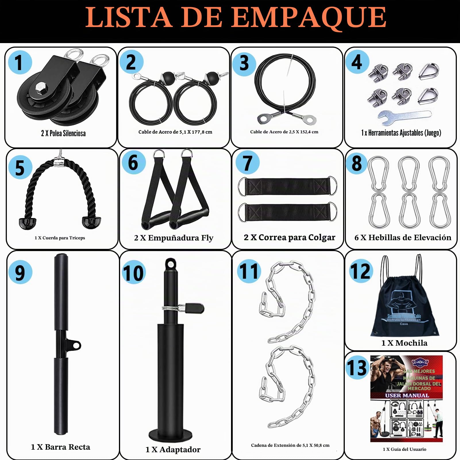 Taeku Poleas Gimnasio, DIY Máquina Kit de Cables de Poleas Sistema Musculacion Accesorio de Entrenamiento para Trabajar Bíceps Tríceps Hombros