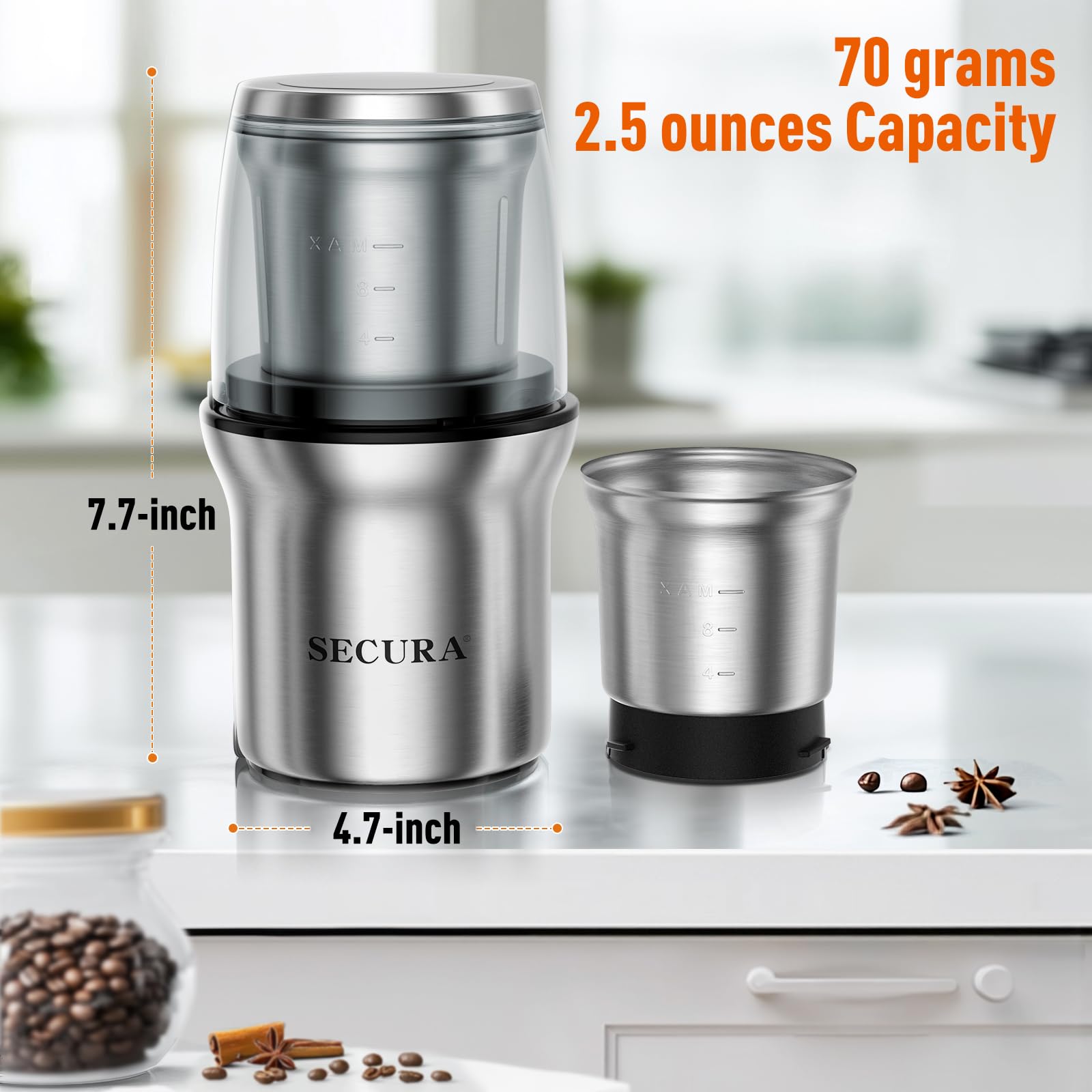 Secura Electric Coffee & Spice Grinder -8 Secura Electric Coffee & Spice Grinder -8