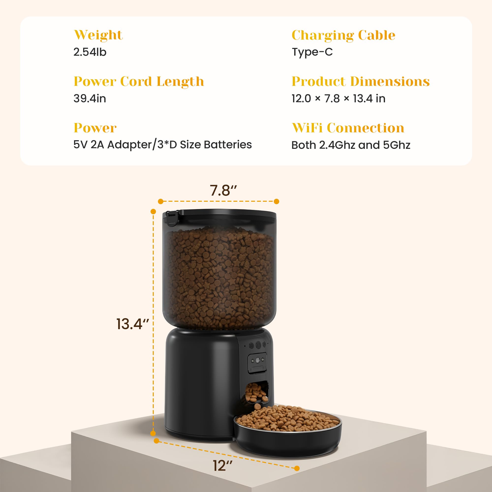 Automatic Cat Feeder with 1080p HD Camera, Automatic Dog Feeder with App Control via 2.4G/5G WiFi, Dual Power System & Voice Recording, 4L Food Dispenser for Cats and Small Dogs, Black - image 6