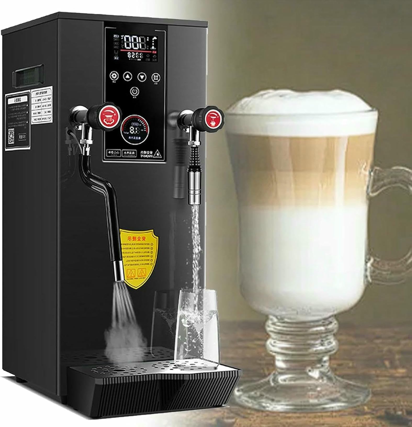 FHRKA 2500W Commercial Steam Foam Maker, Milk Frother Frothing Machine, 12L Boiling Water Machine, for Coffee Shop, Drink Shop