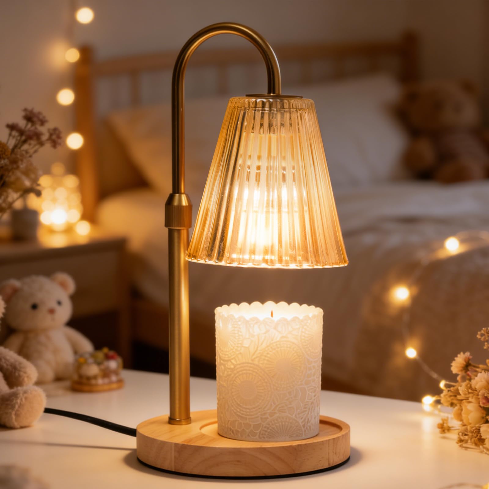 Candle Warmer Lamp with Adjustable Height, Electric Wax Melter Candle Warmer Brightness Adjustable, Safe Flameless Design with Timer & Dimmer, for Homes with Children & Pets, Elegant Home Decor Gift
