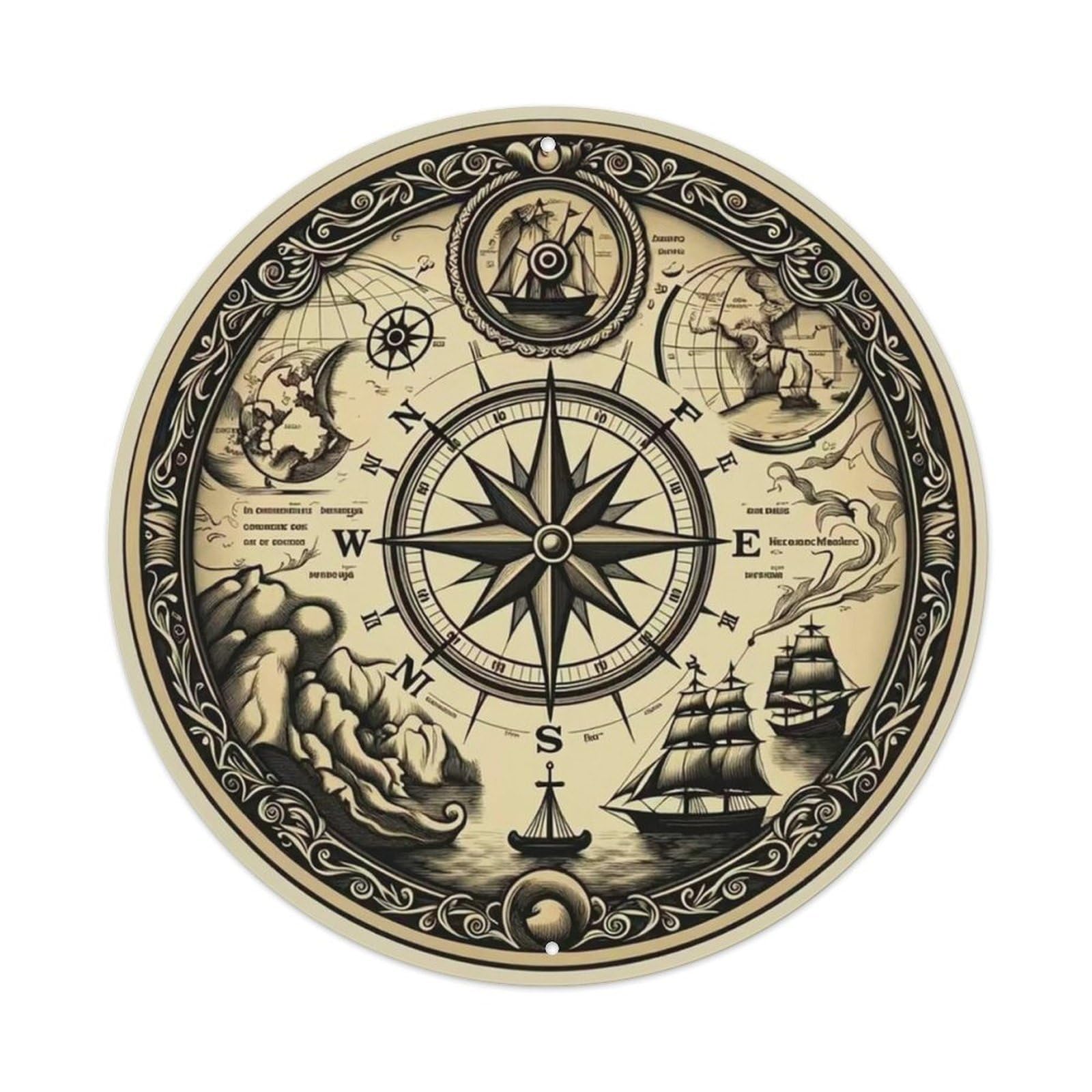 Vintage Nautical Compass World Map Roamer Legacy Metal Tin Sign