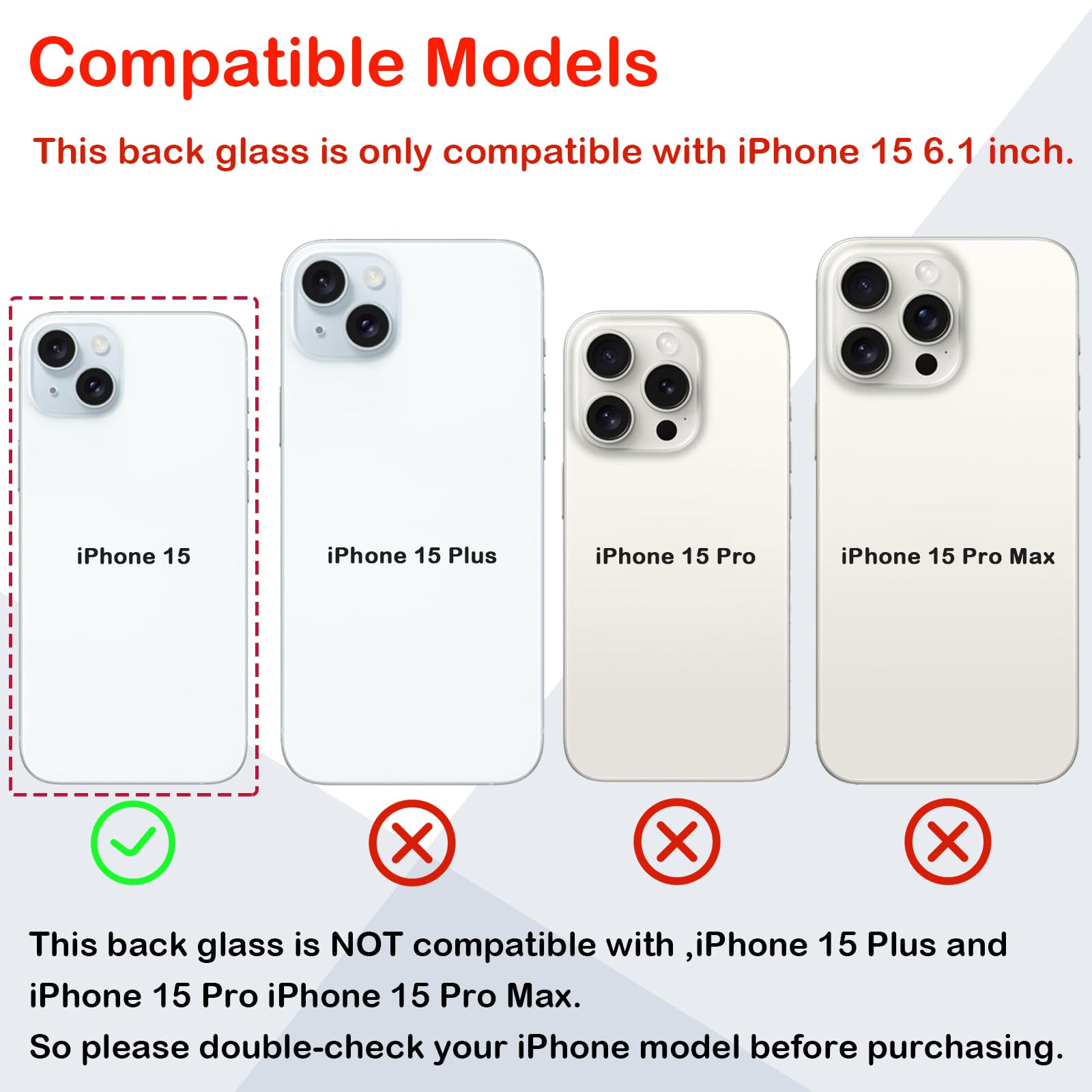 Phoupair OEM Back Glass Replacement Compatible with iPhone 15 6.1 Inches All Carriers with Professional Repair Kit and Installation Instruction (Blue)